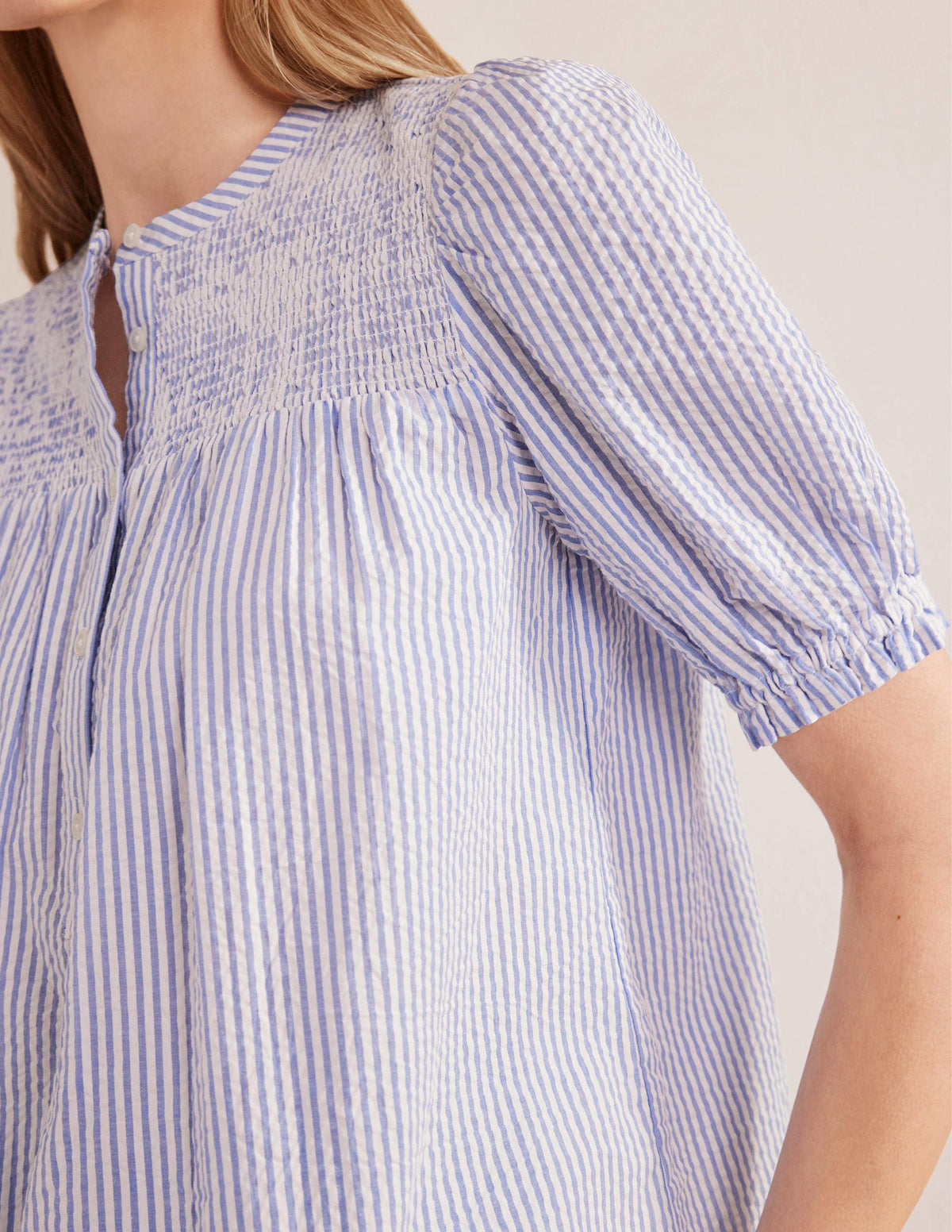 Puff Sleeve Seersucker Popover-Provence & Ivory Seersucker-2
