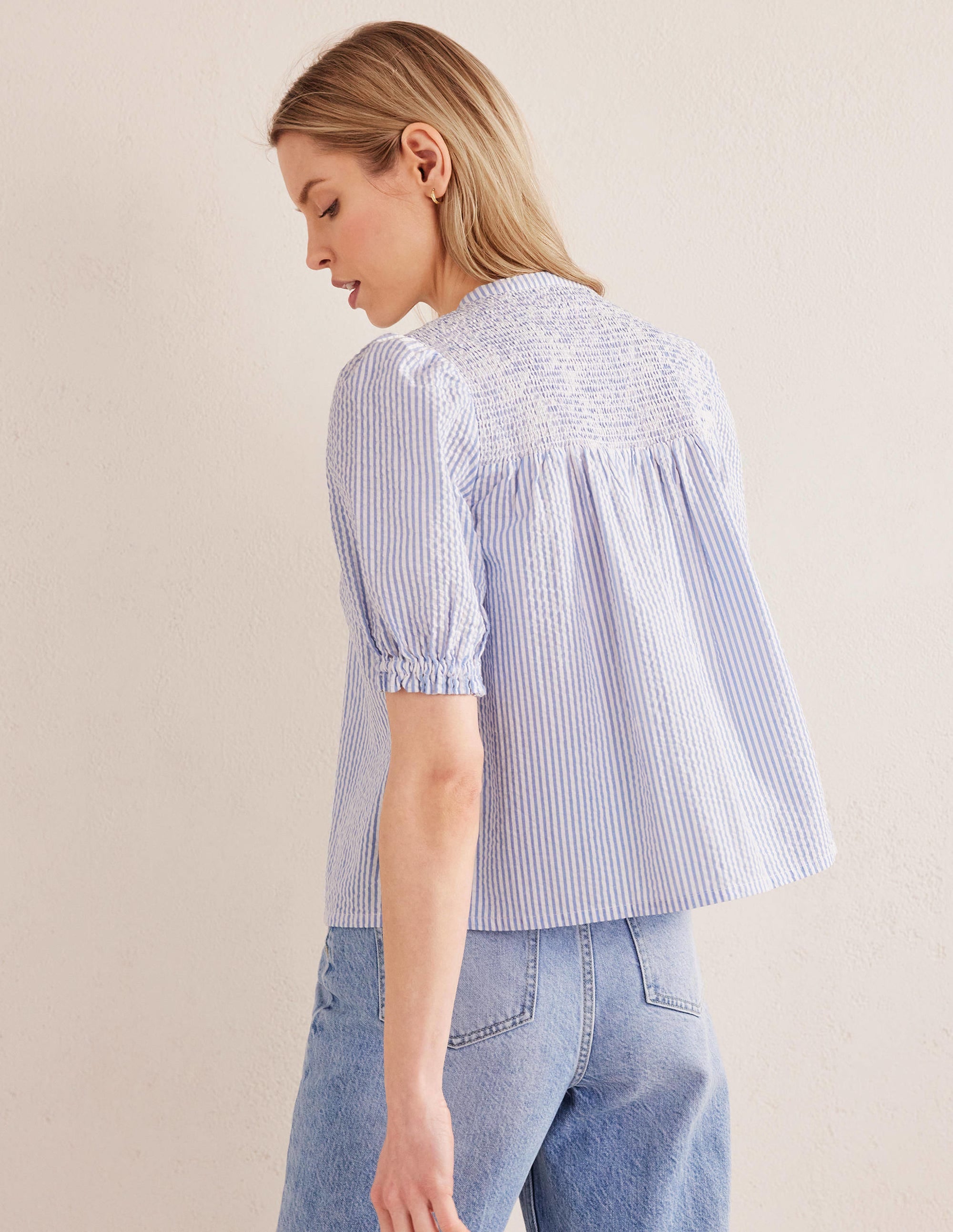 Puff Sleeve Seersucker Popover-Provence & Ivory Seersucker - Image 3