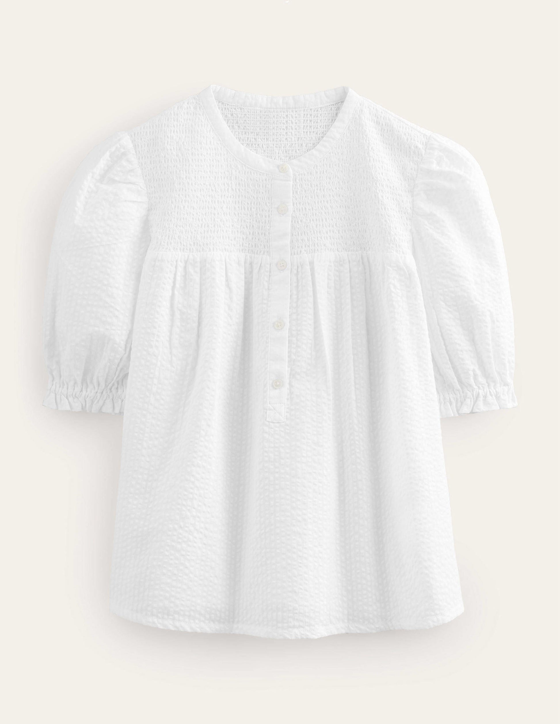 Puff Sleeve Seersucker Popover-White-5