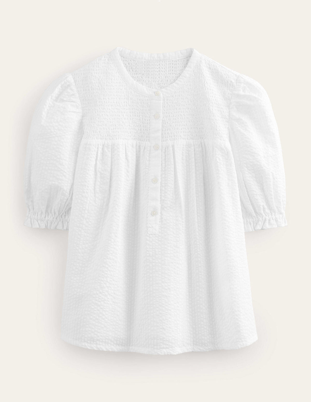 Puff Sleeve Seersucker Popover-White - Image 5