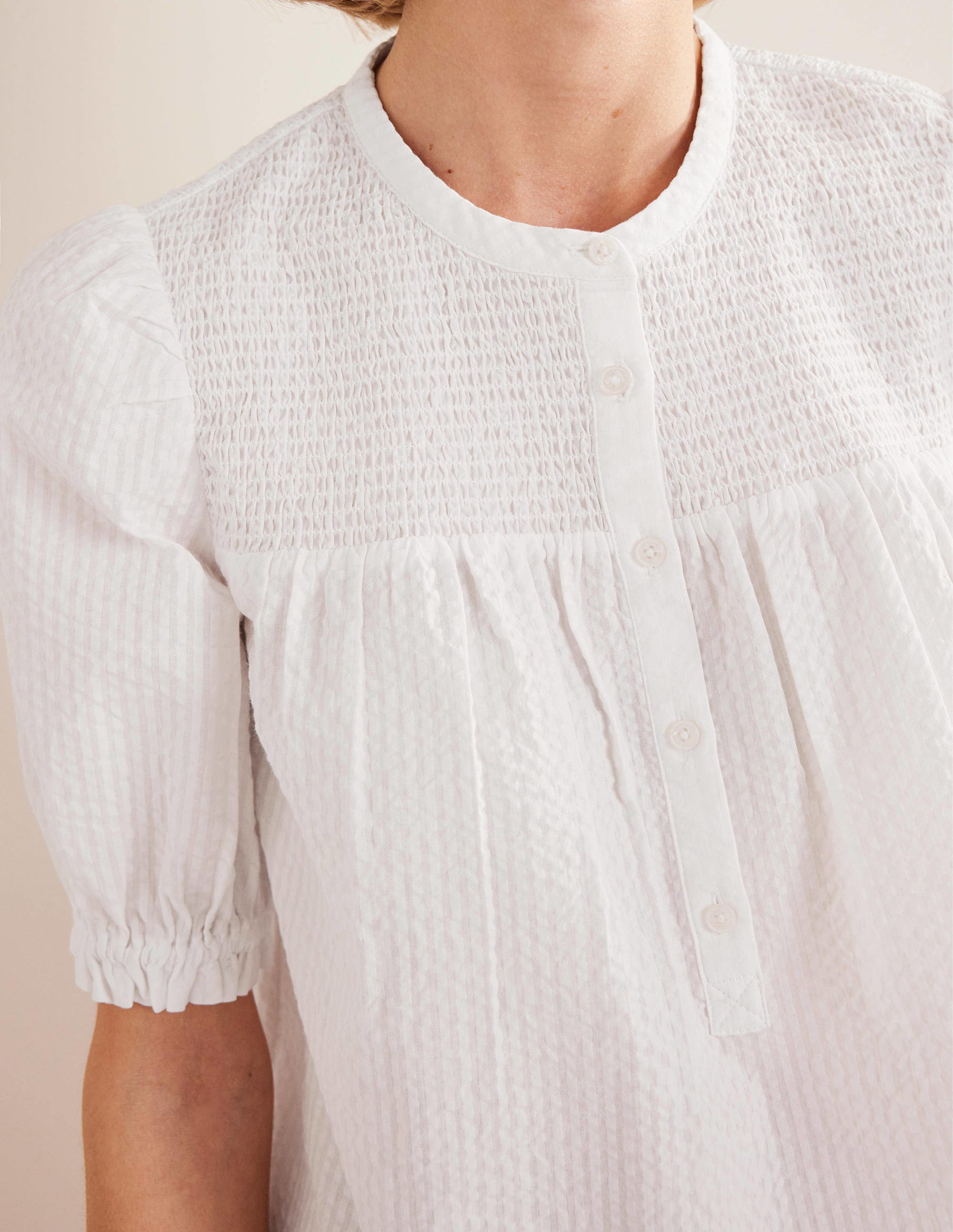 Puff Sleeve Seersucker Popover-White - Image 2