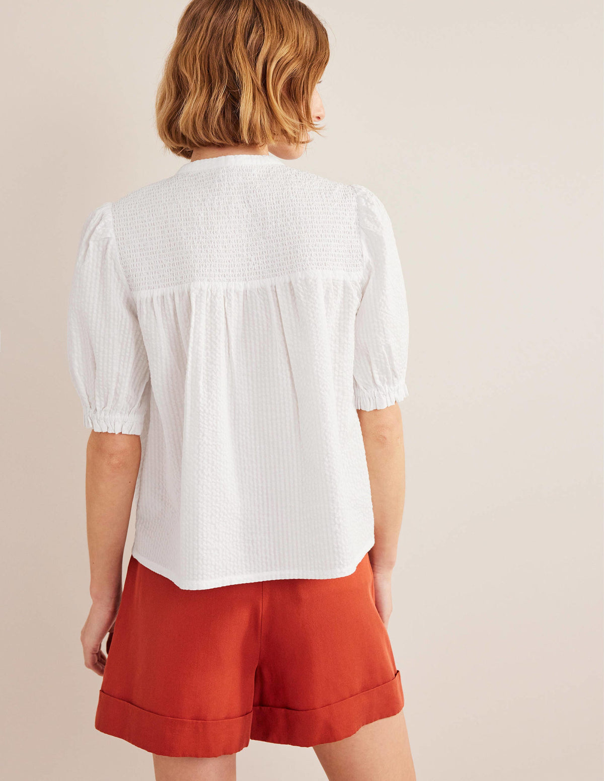 Puff Sleeve Seersucker Popover-White - Image 3