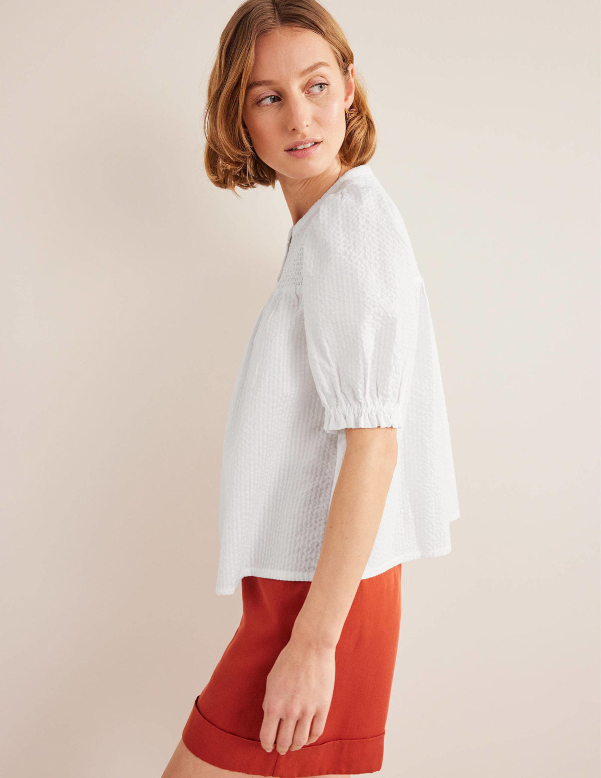 Puff Sleeve Seersucker Popover-White-4