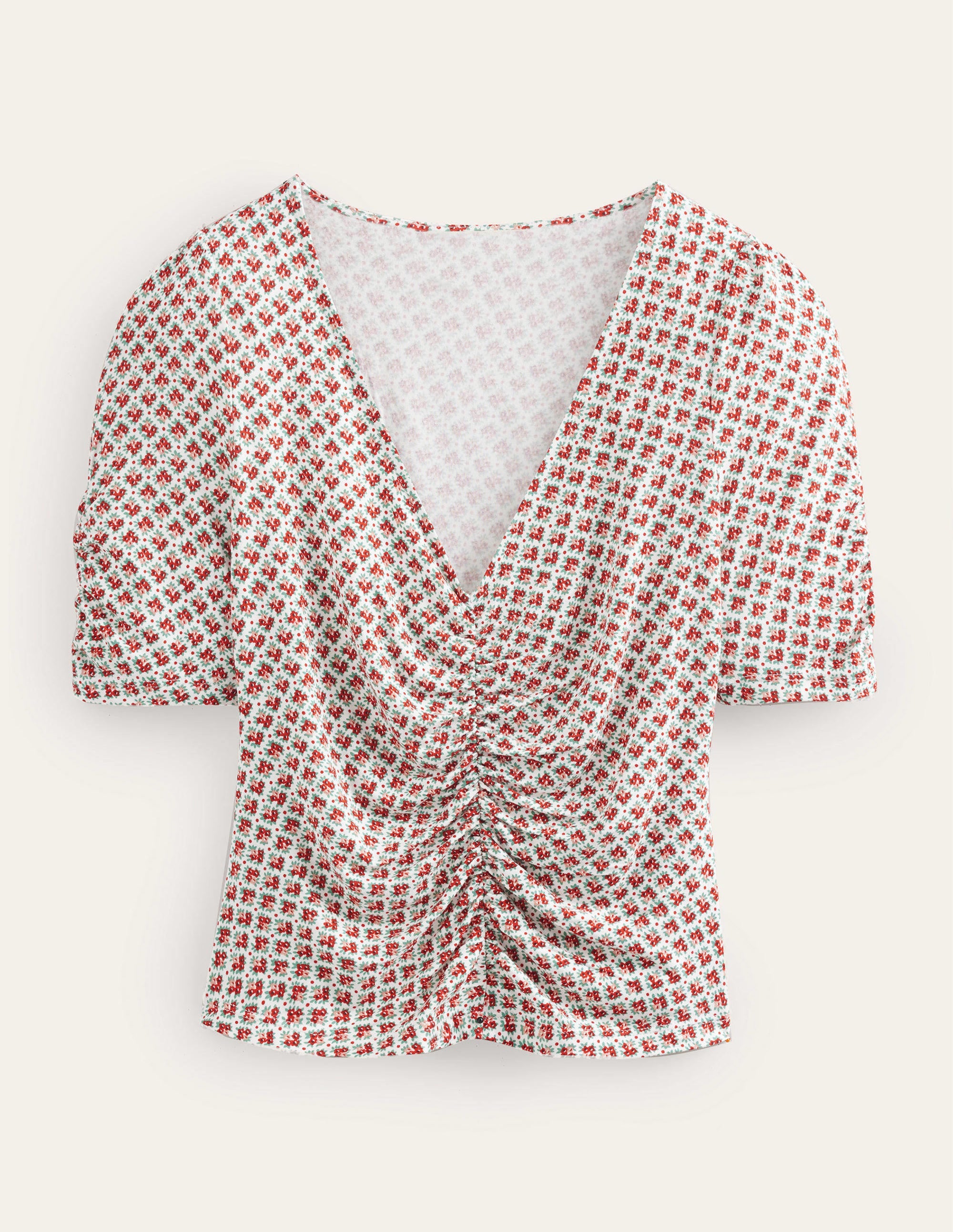 Ruched Front Printed Top-Vermillion, Bloom Bud - Image 5