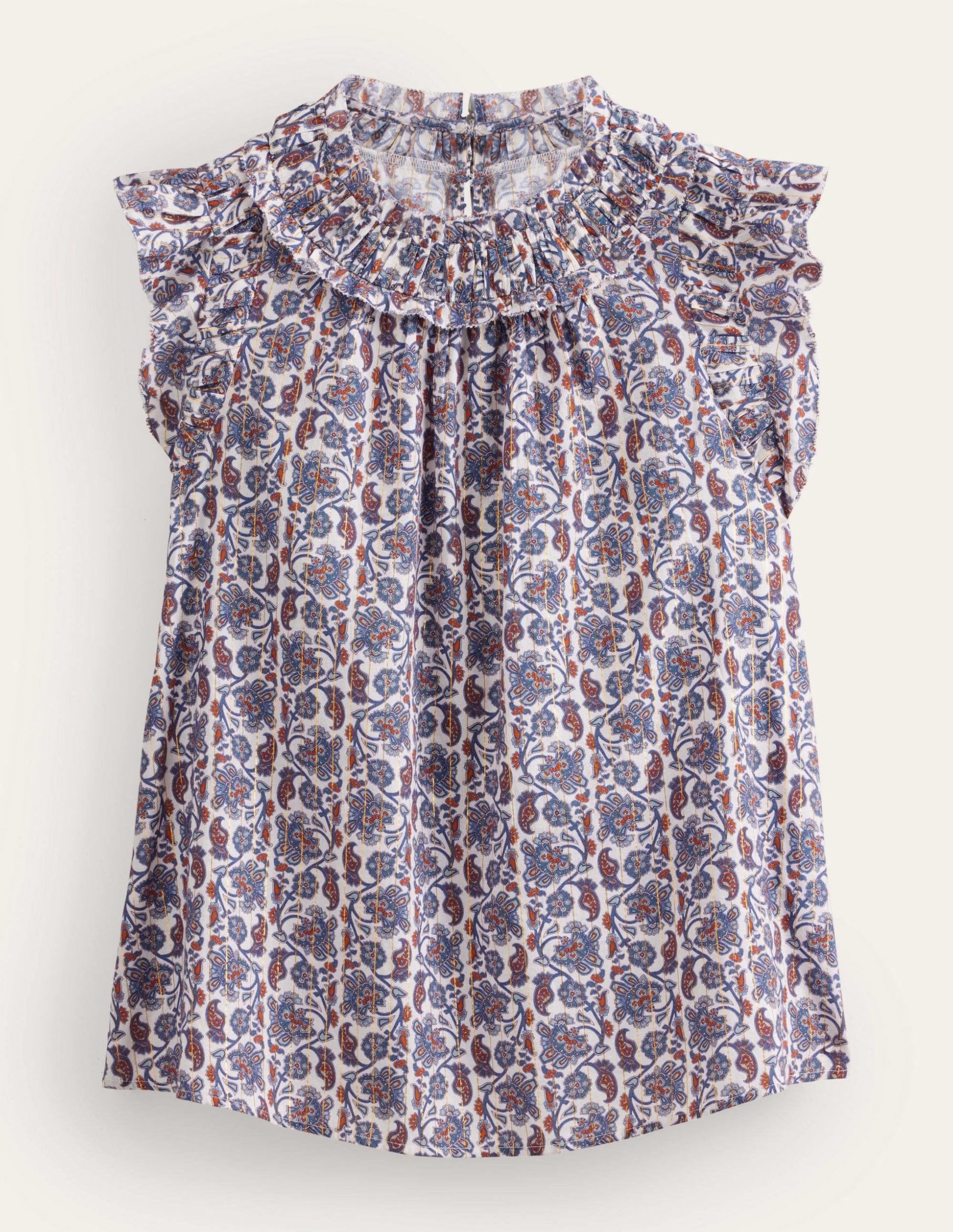 Ruched Detail Sleeveless Top-Ivory, Block Paisley-5