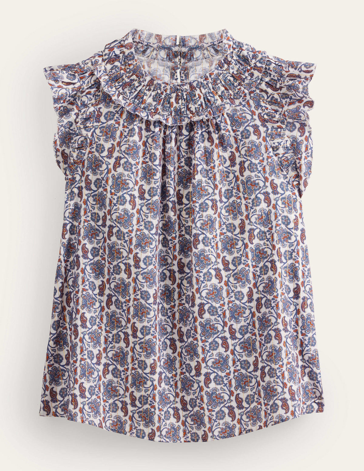 Ruched Detail Sleeveless Top-Ivory, Block Paisley - Image 5