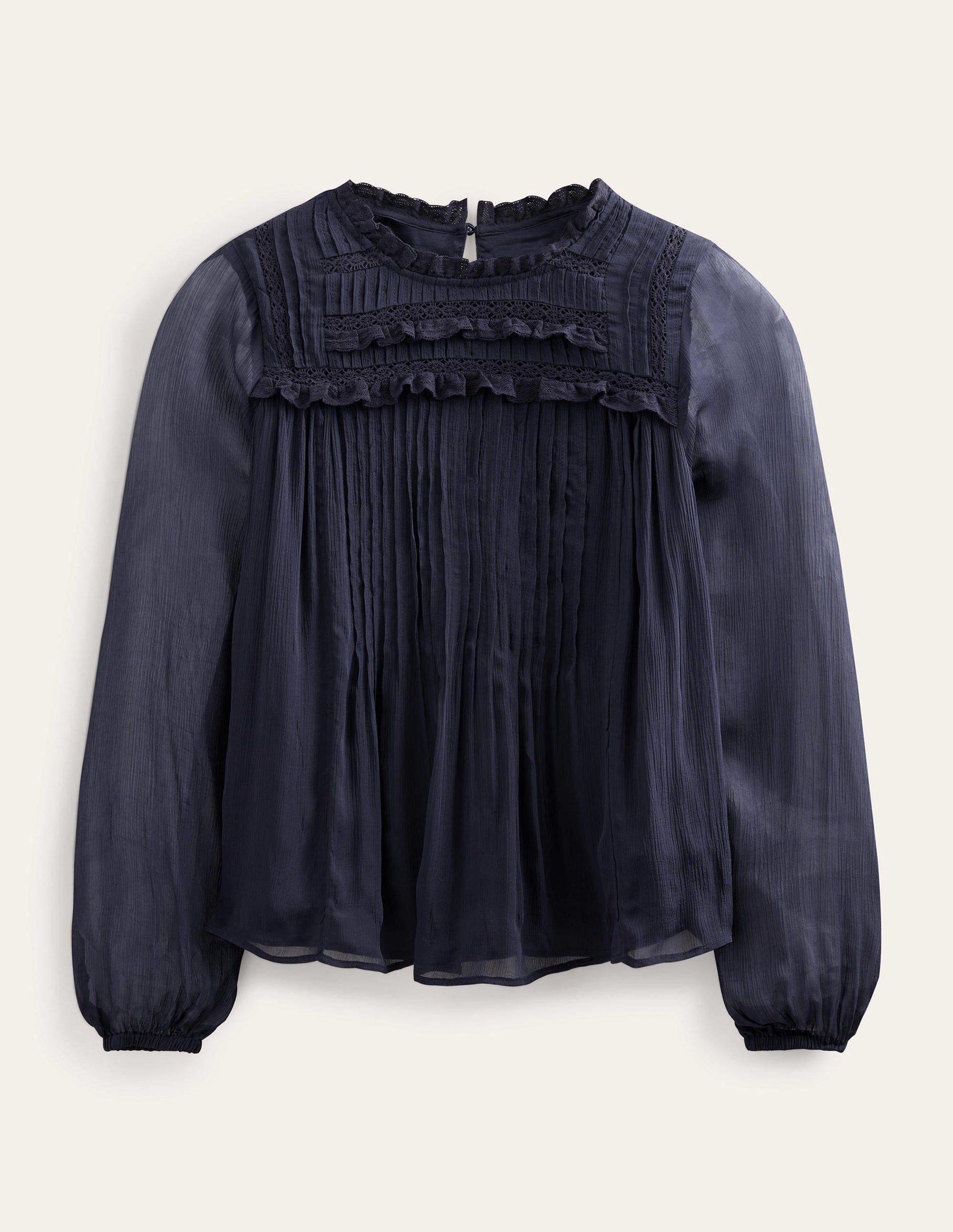 Georgette Trim Top-Navy-5