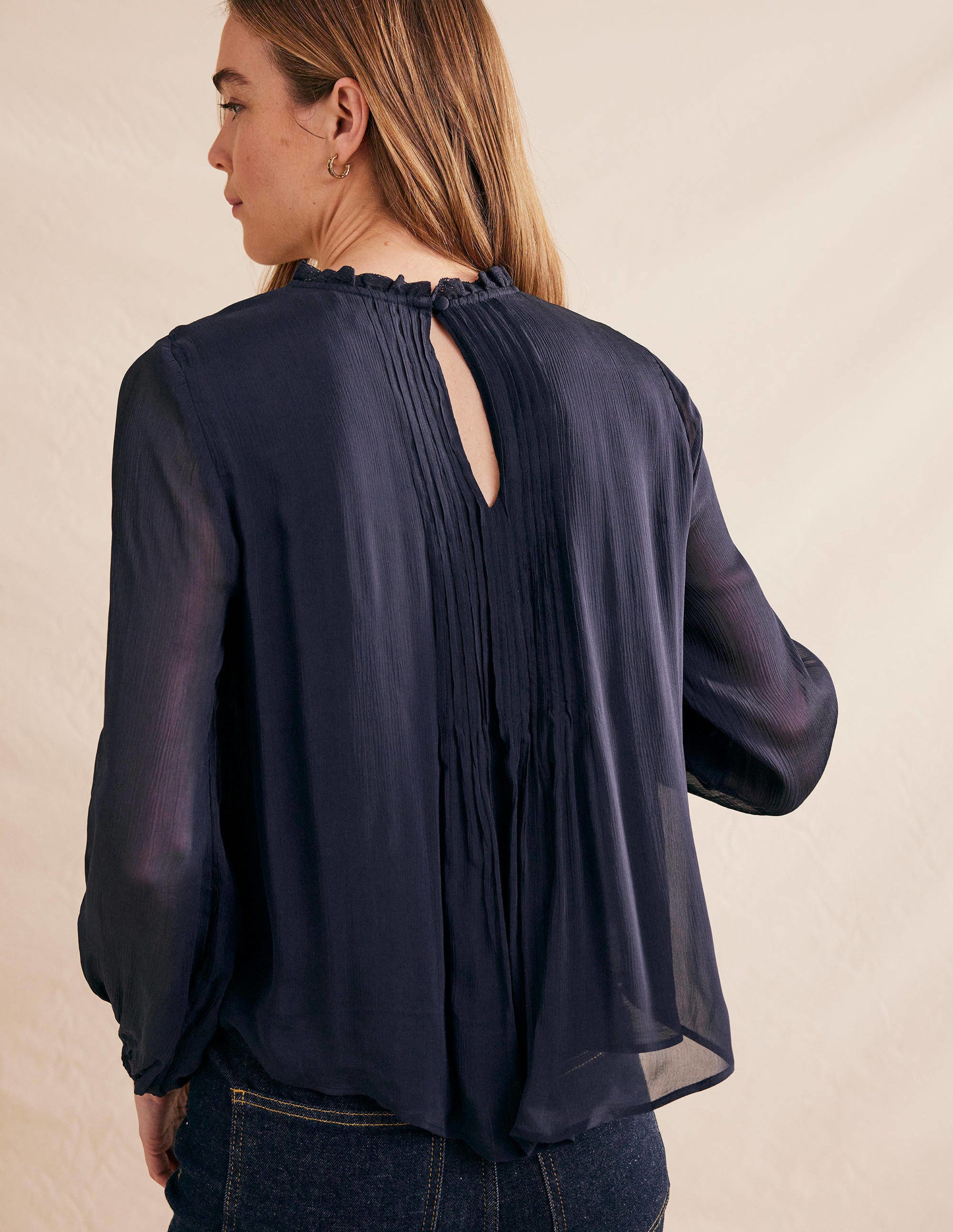 Georgette Trim Top-Navy - Image 3
