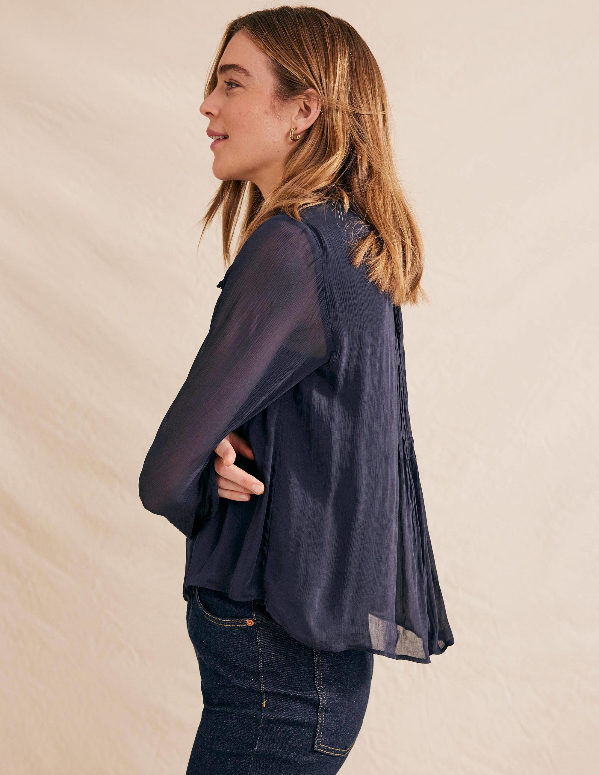 Georgette Trim Top-Navy - Image 4