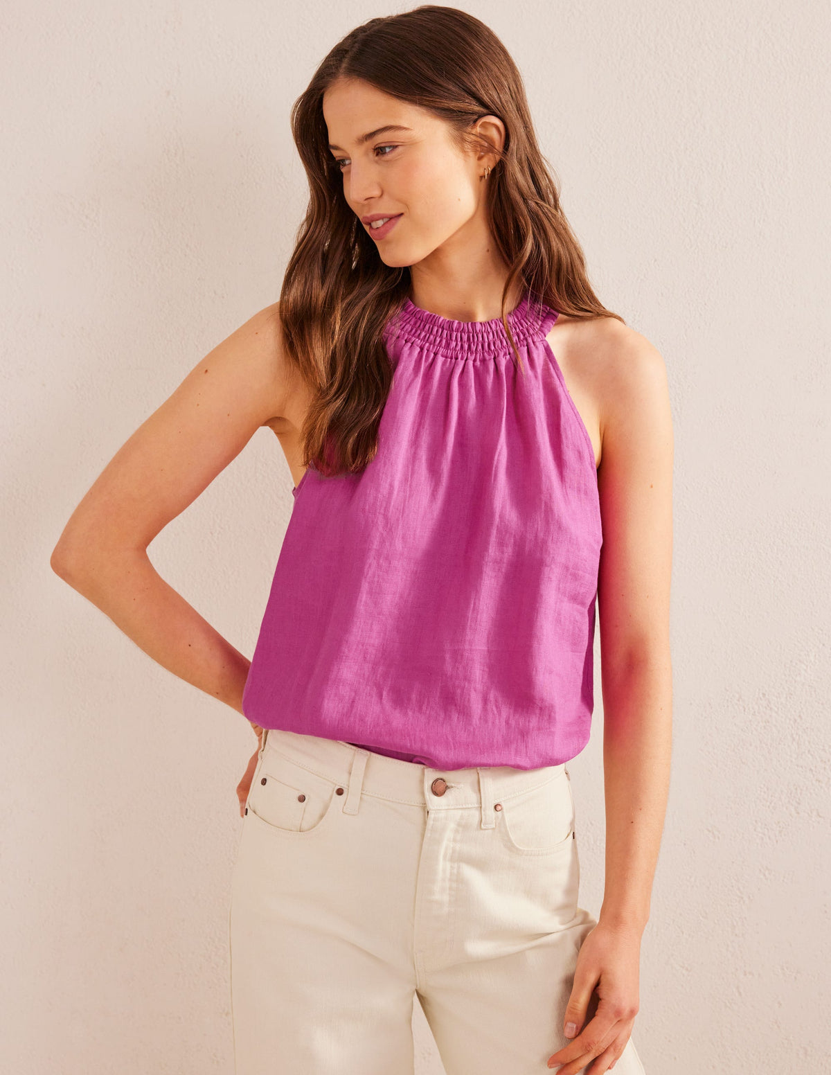 Linen Smocked Halter Top-Rose Violet-1
