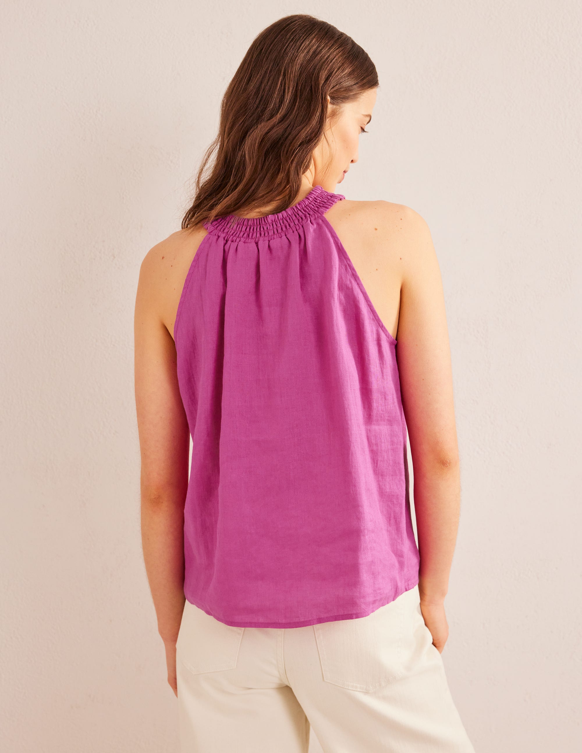 Linen Smocked Halter Top-Rose Violet - Image 3