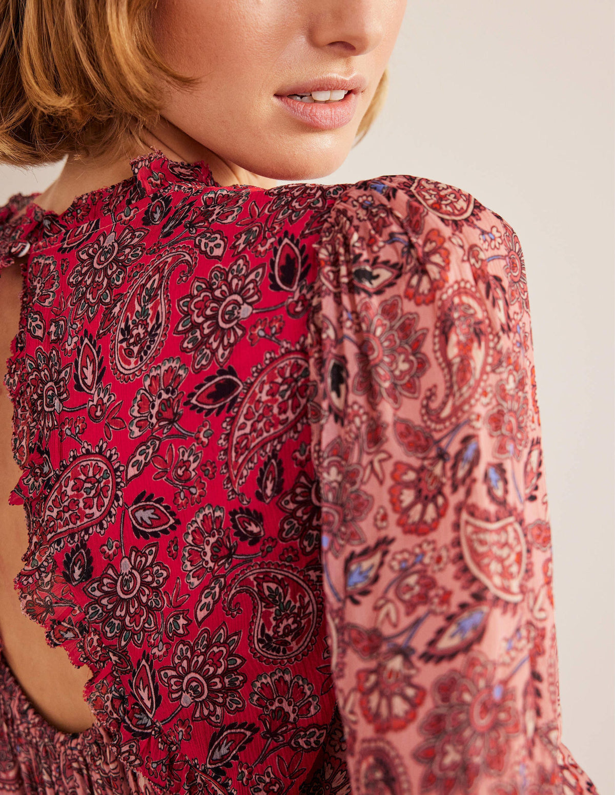 Ruffle Detail Swing Top-Chalky Pink, Paisley-2