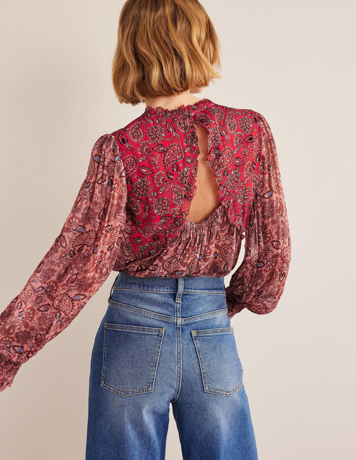 Ruffle Detail Swing Top-Chalky Pink, Paisley-3