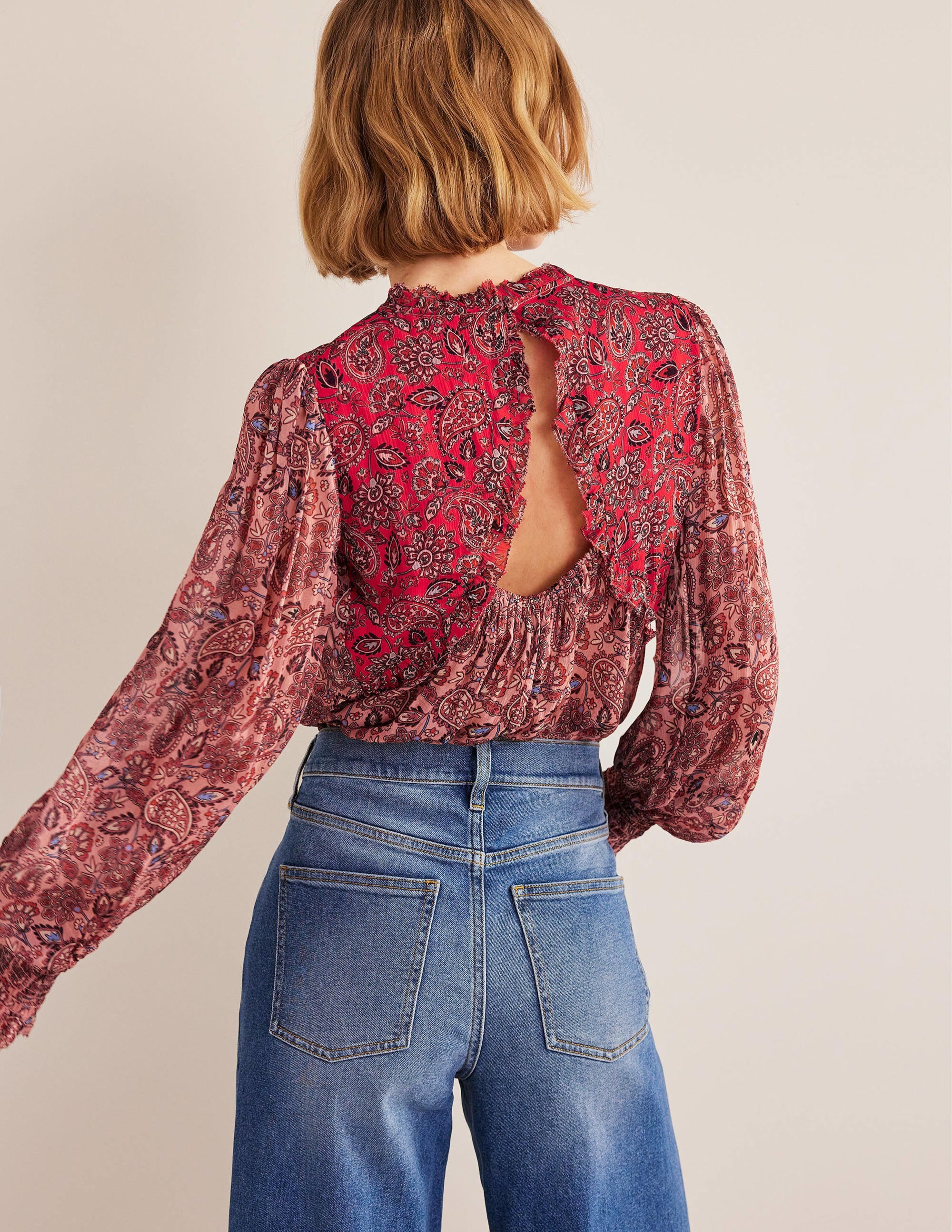 Ruffle Detail Swing Top-Chalky Pink, Paisley - Image 3