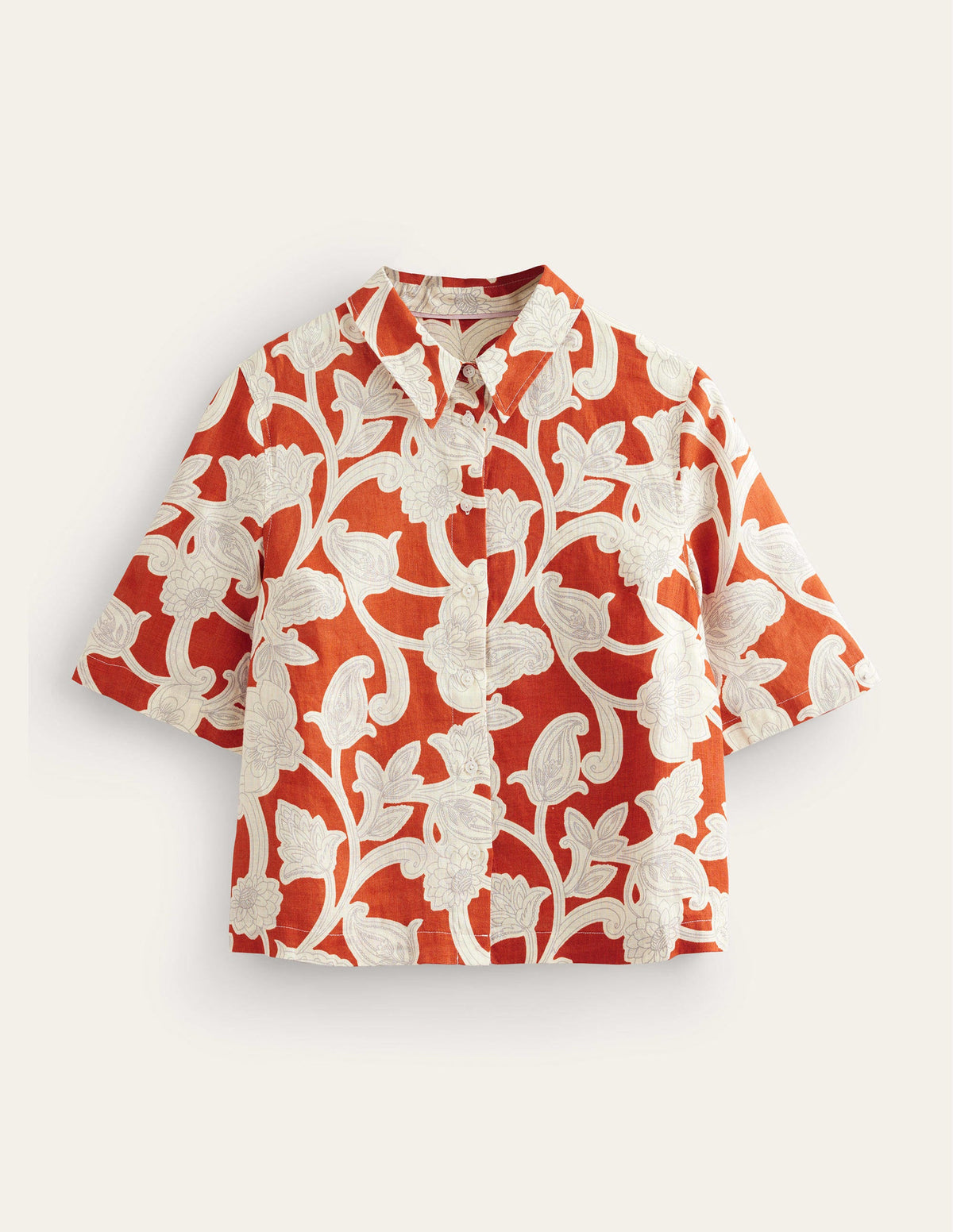 Short Sleeve Linen Shirt-Rust, Paisley Whirl - Image 6