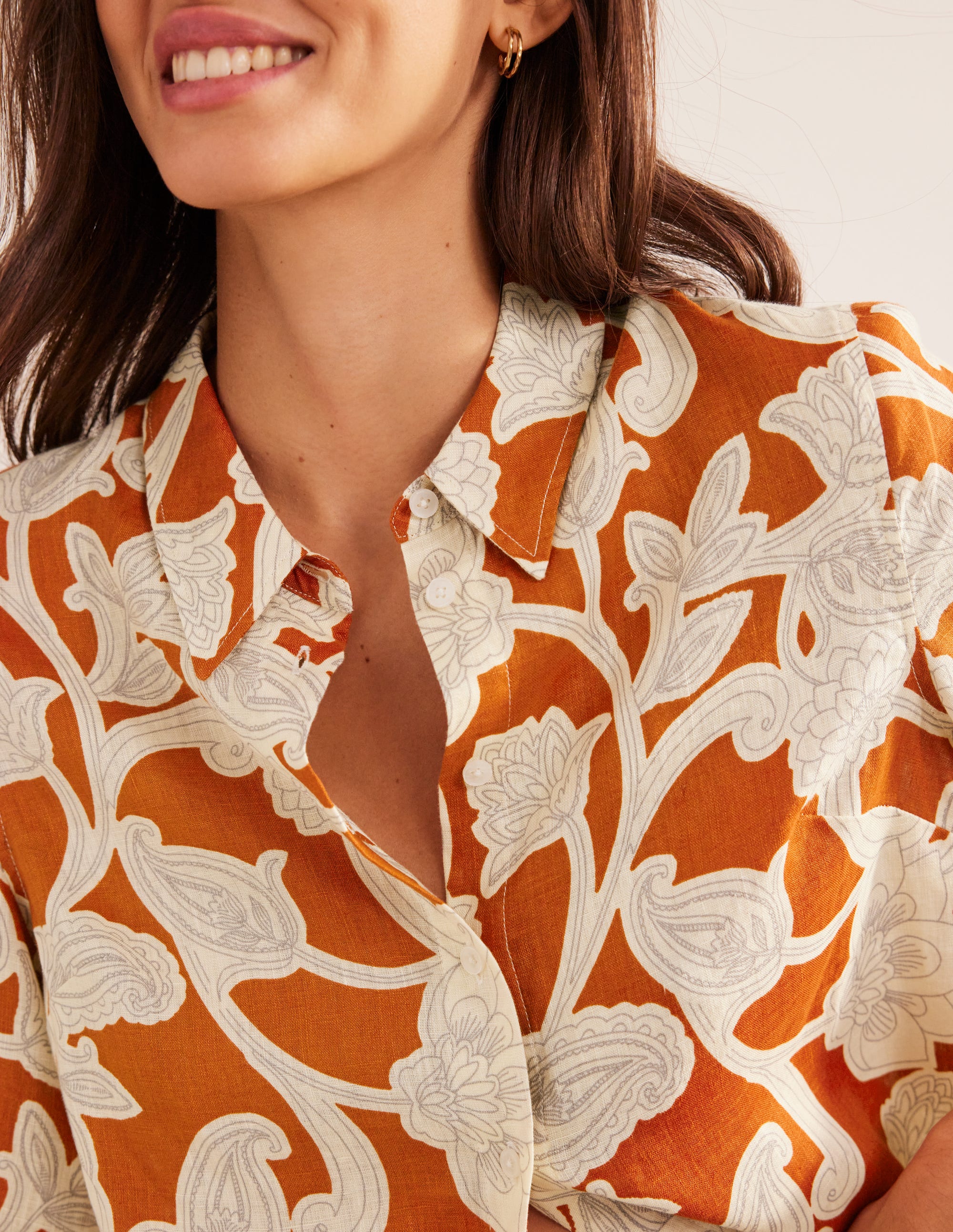 Short Sleeve Linen Shirt-Rust, Paisley Whirl - Image 2