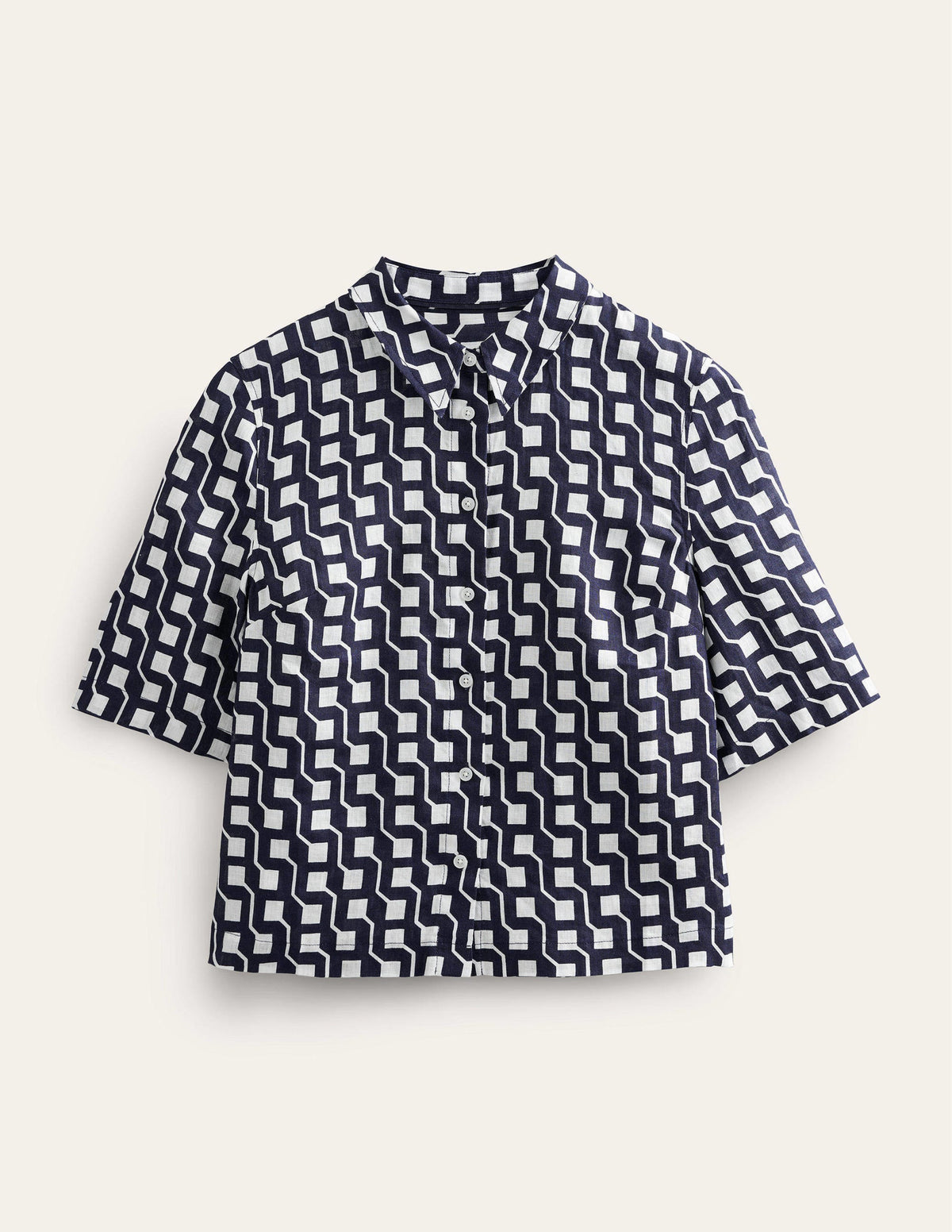 Short Sleeve Linen Shirt-French Navy, Cube Geo-6