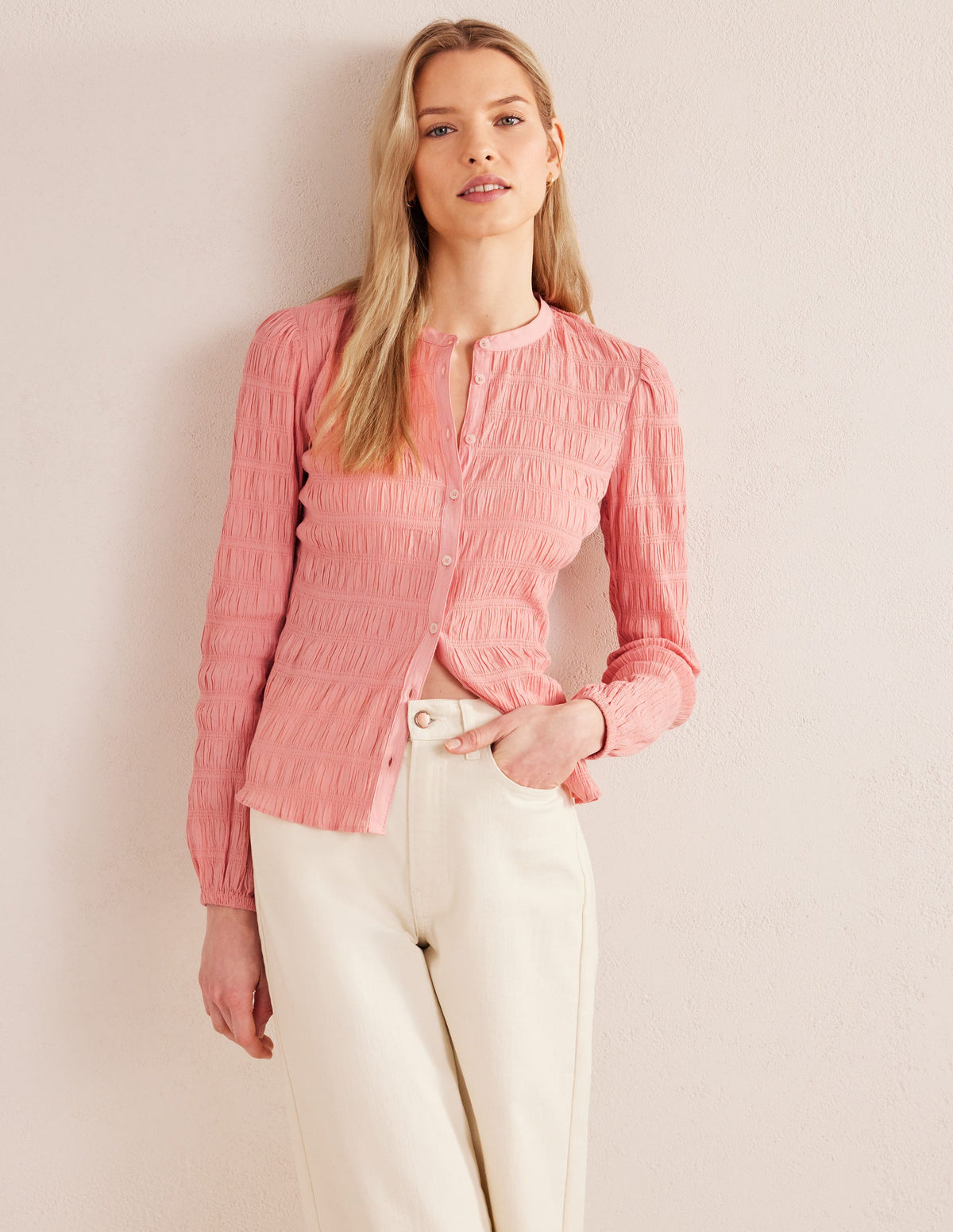 Fitted Textured Shirt-Dahlia Pink - Image 1