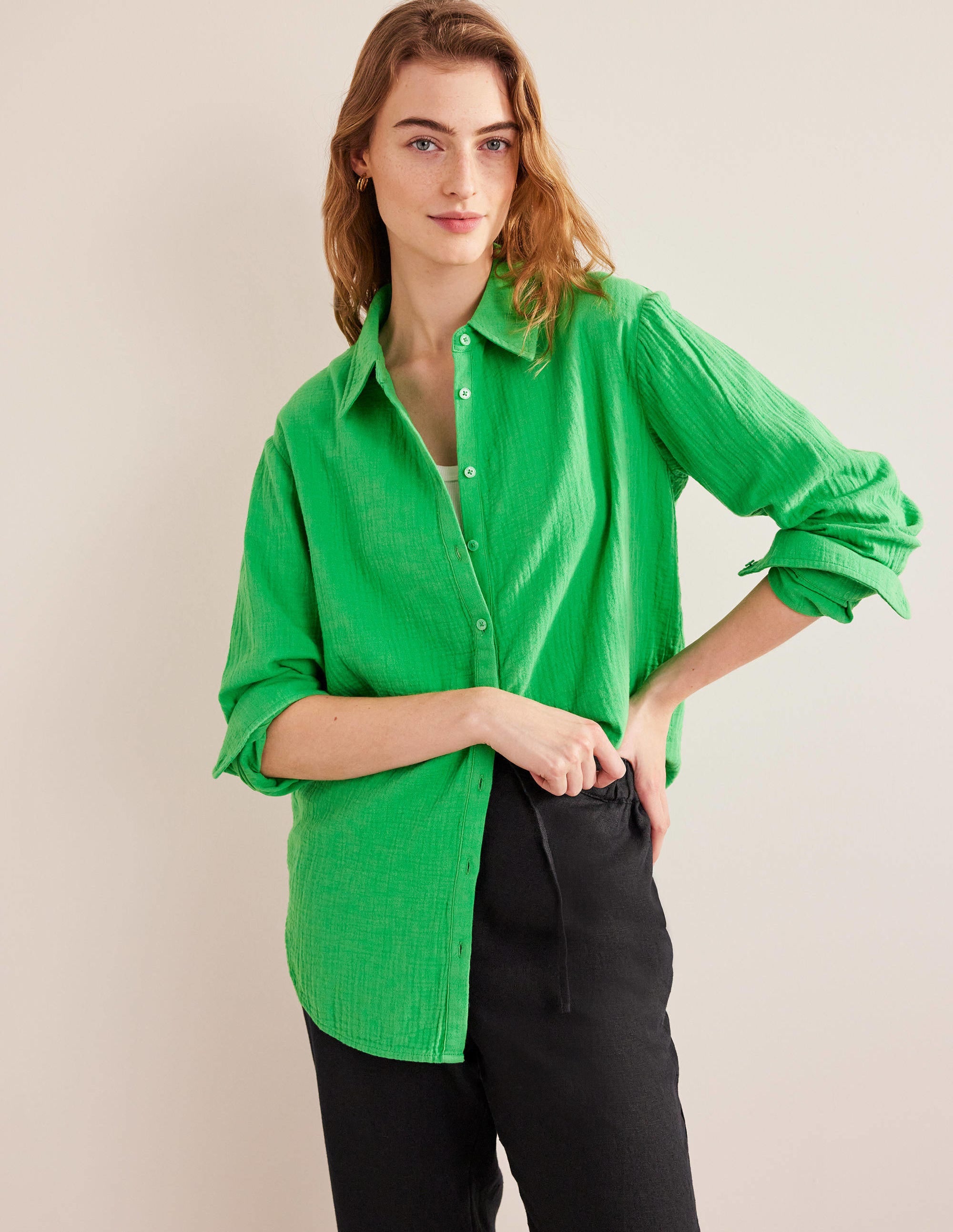 Cotton Texture Shirt-Bright Green - Image 4