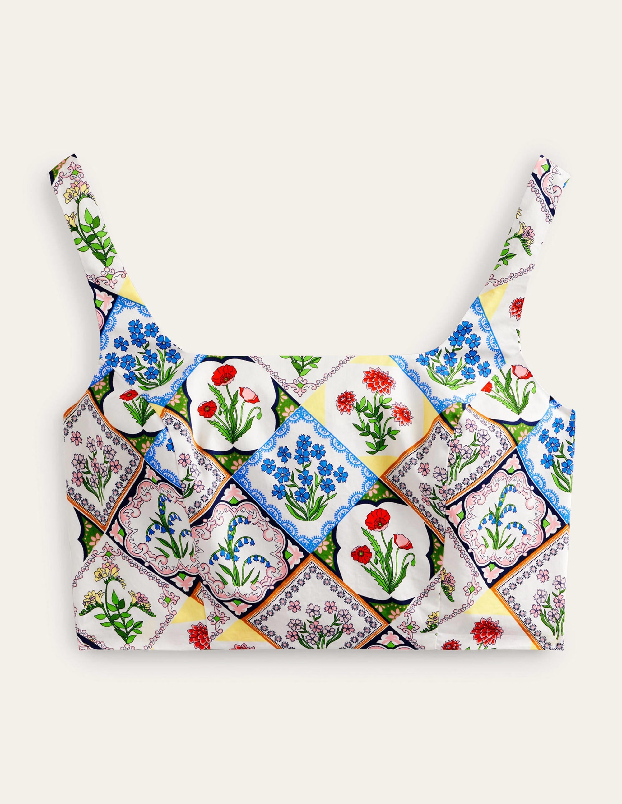 Square Neck Cropped Co Ord Top-Ivory, Wild Bluebell - Image 5