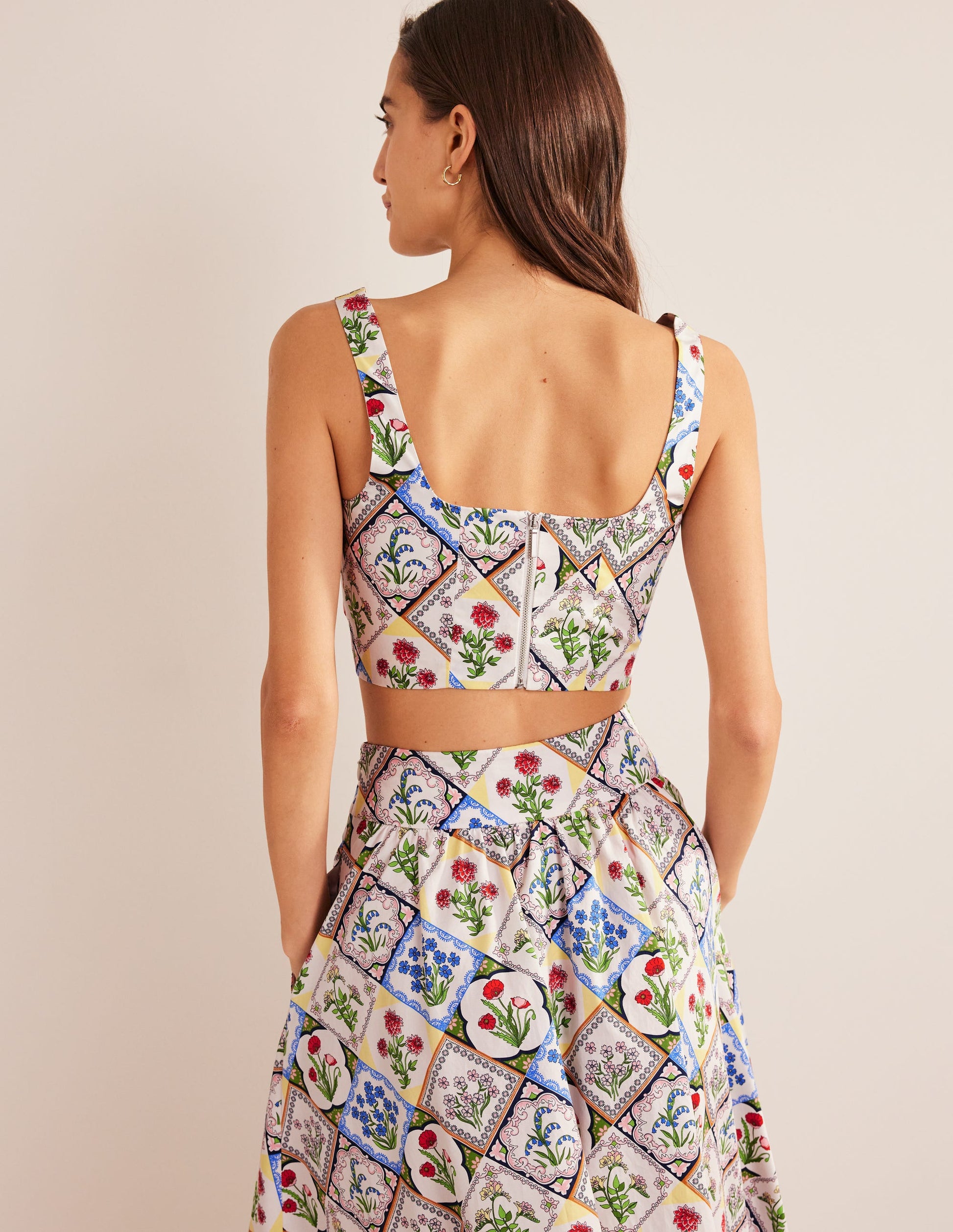 Square Neck Cropped Co Ord Top-Ivory, Wild Bluebell-3
