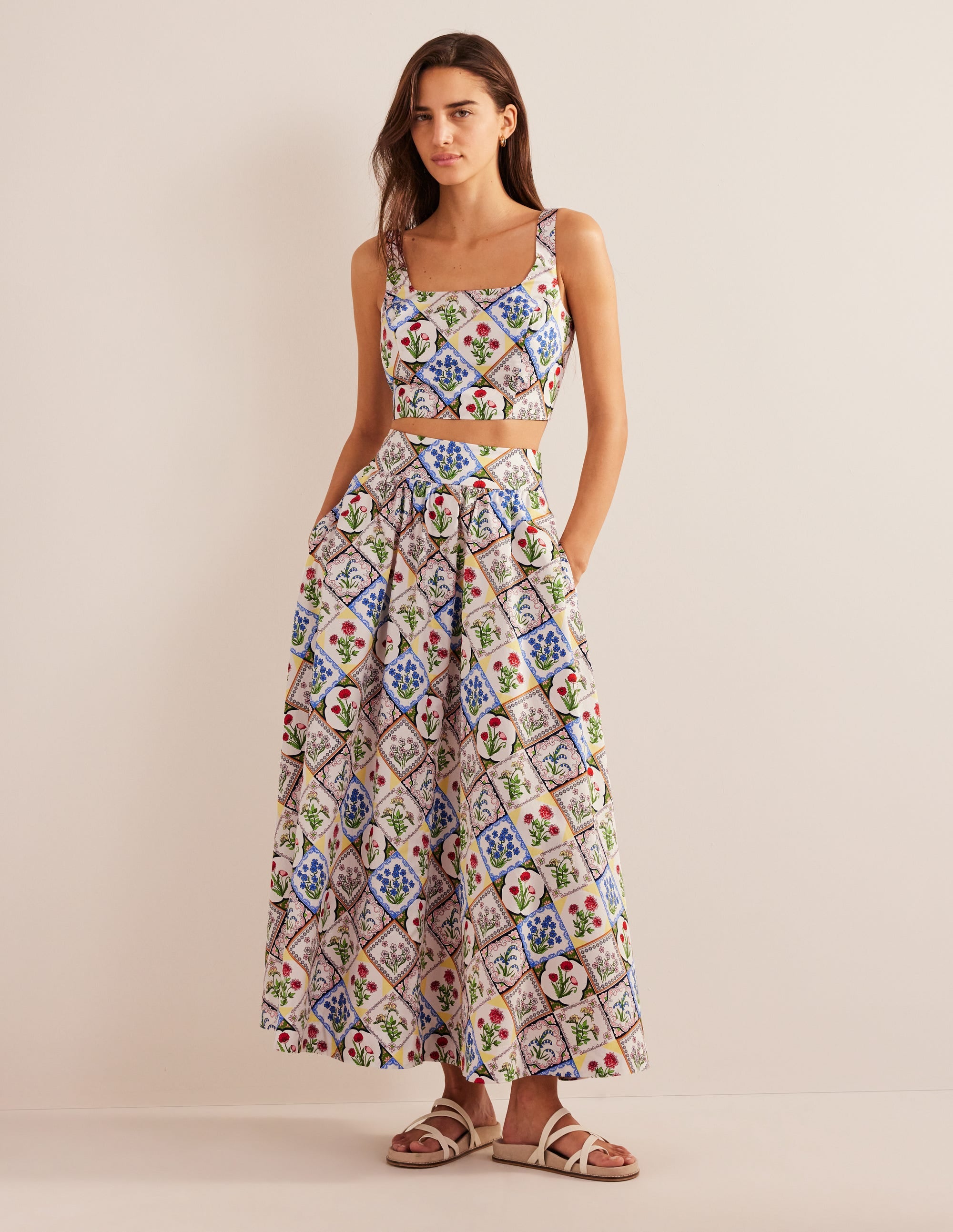 Square Neck Cropped Co Ord Top-Ivory, Wild Bluebell - Image 4