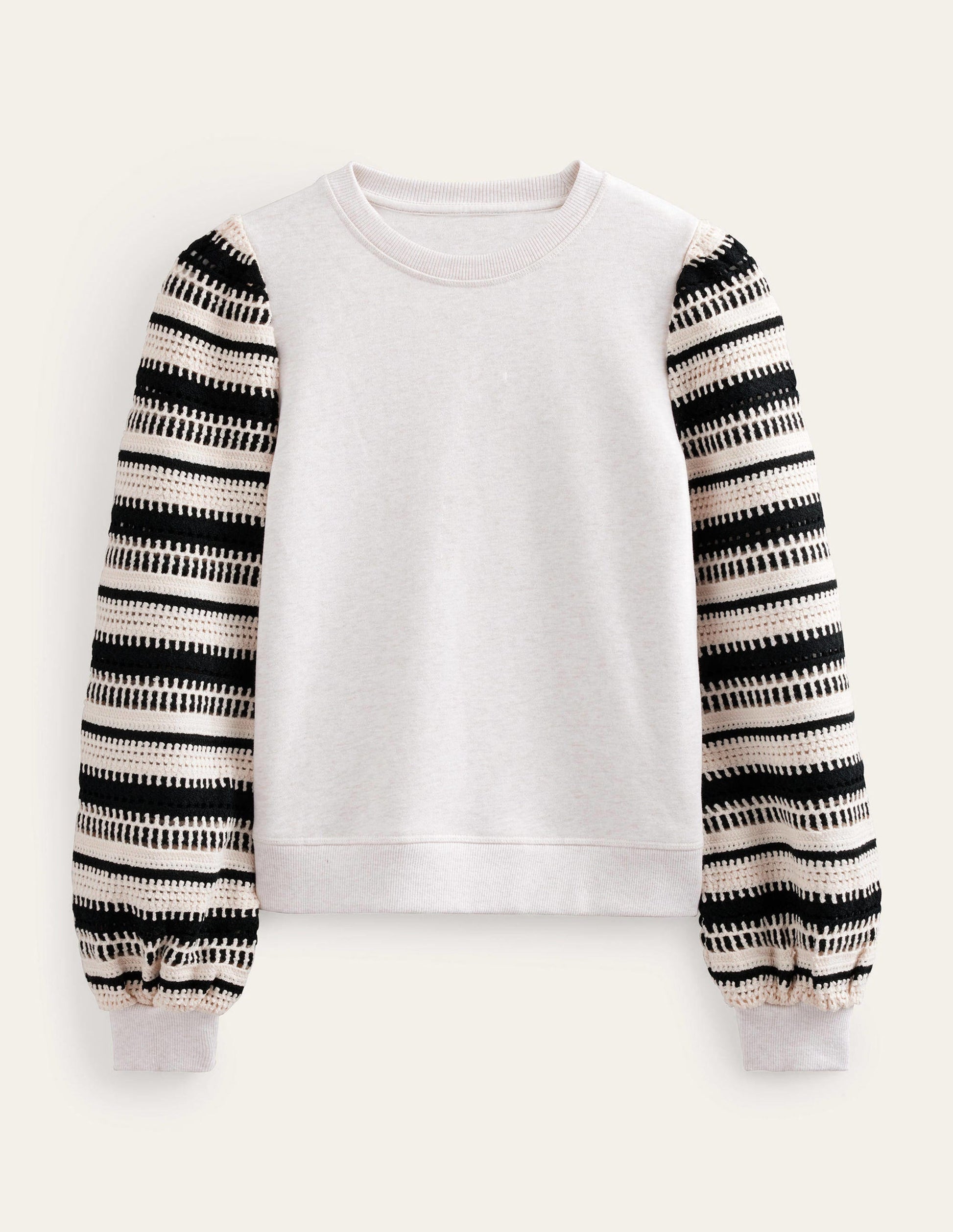 Crochet Sweatshirt-Oatmeal Marl, Crochet Sleeve-5