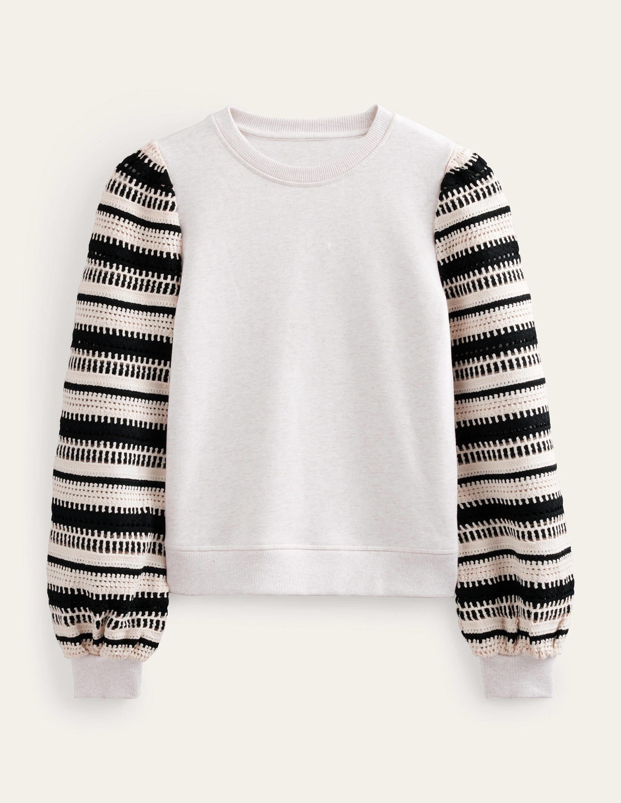 Crochet Sweatshirt-Oatmeal Marl, Crochet Sleeve - Image 5