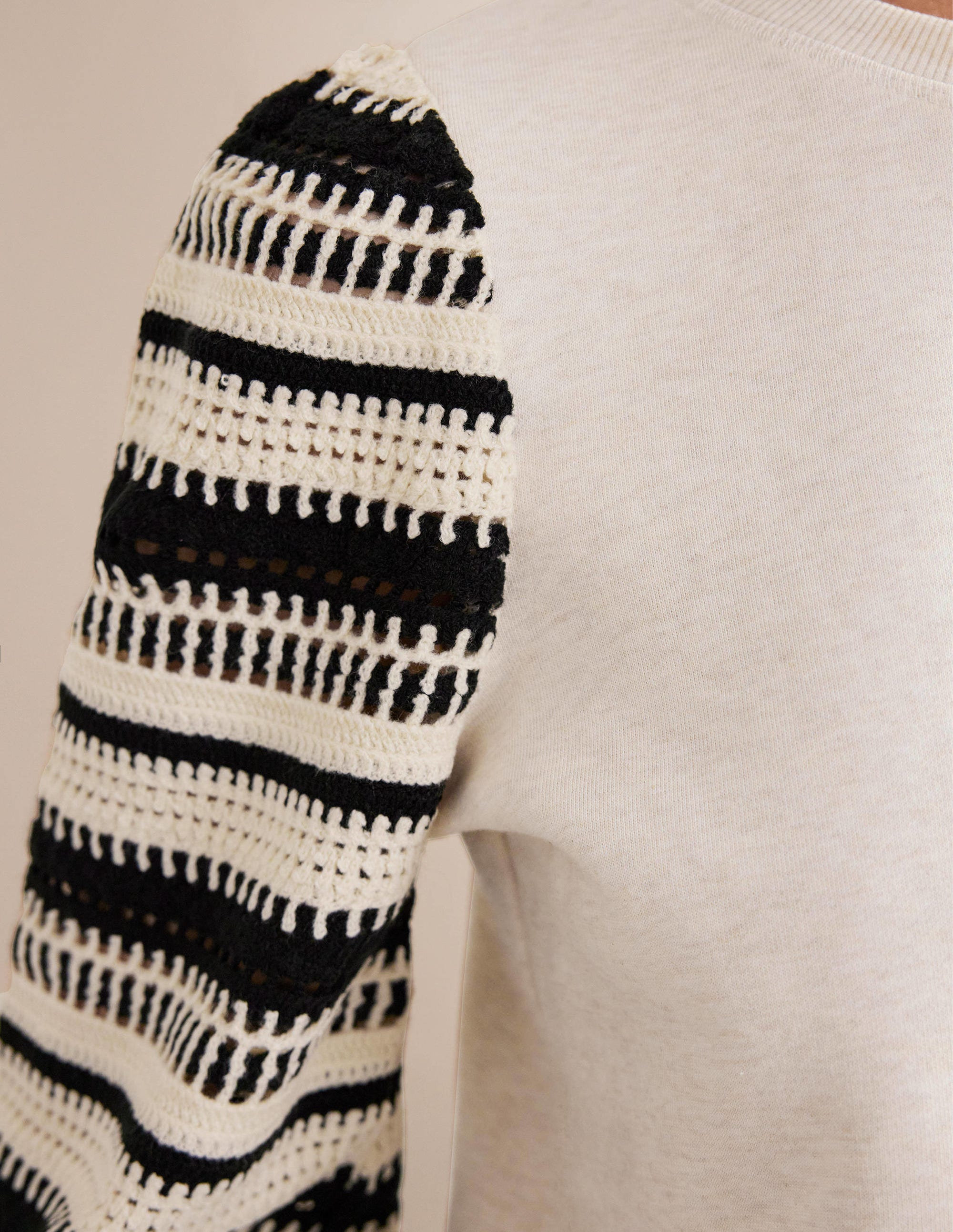 Crochet Sweatshirt-Oatmeal Marl, Crochet Sleeve - Image 2