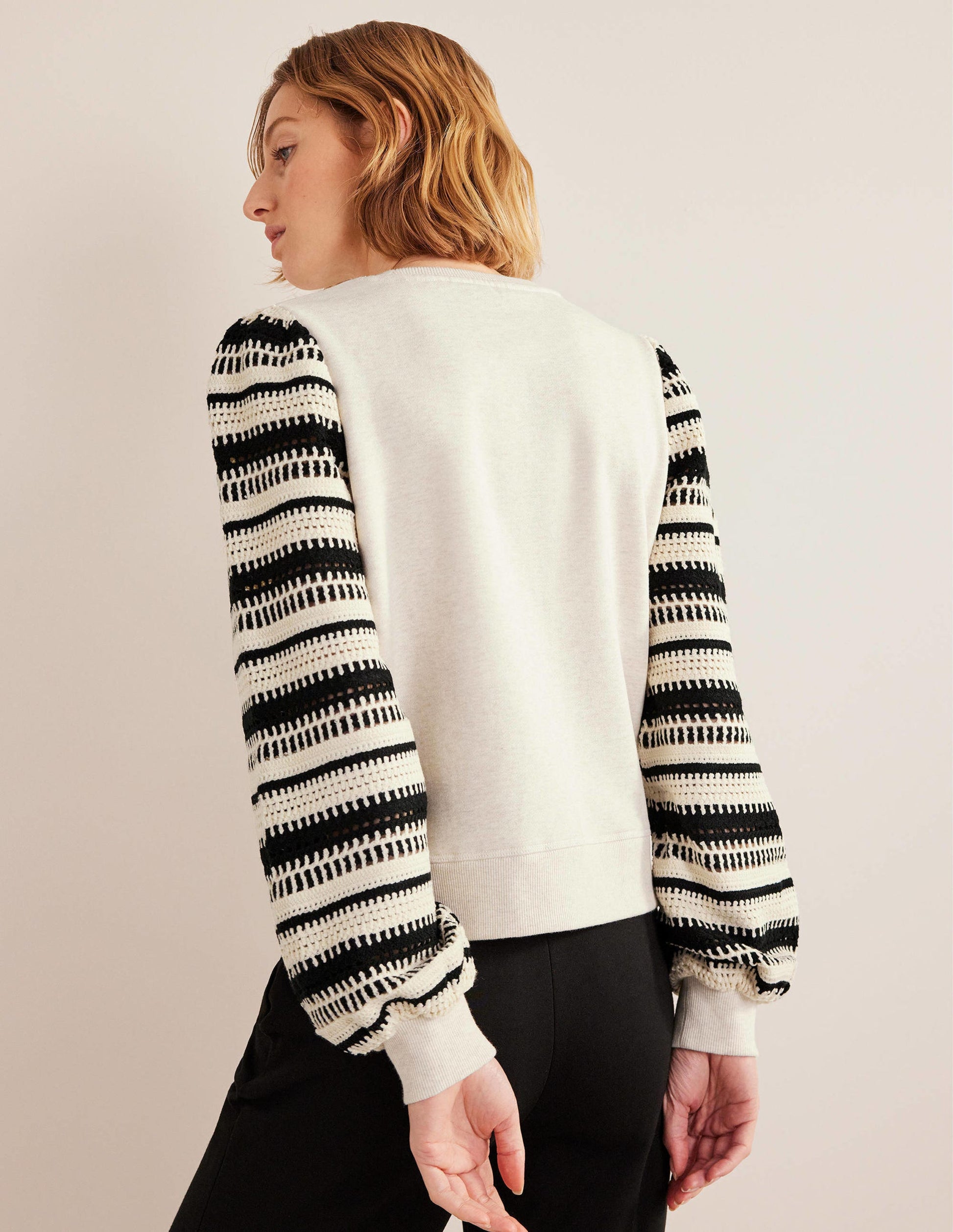 Crochet Sweatshirt-Oatmeal Marl, Crochet Sleeve-3