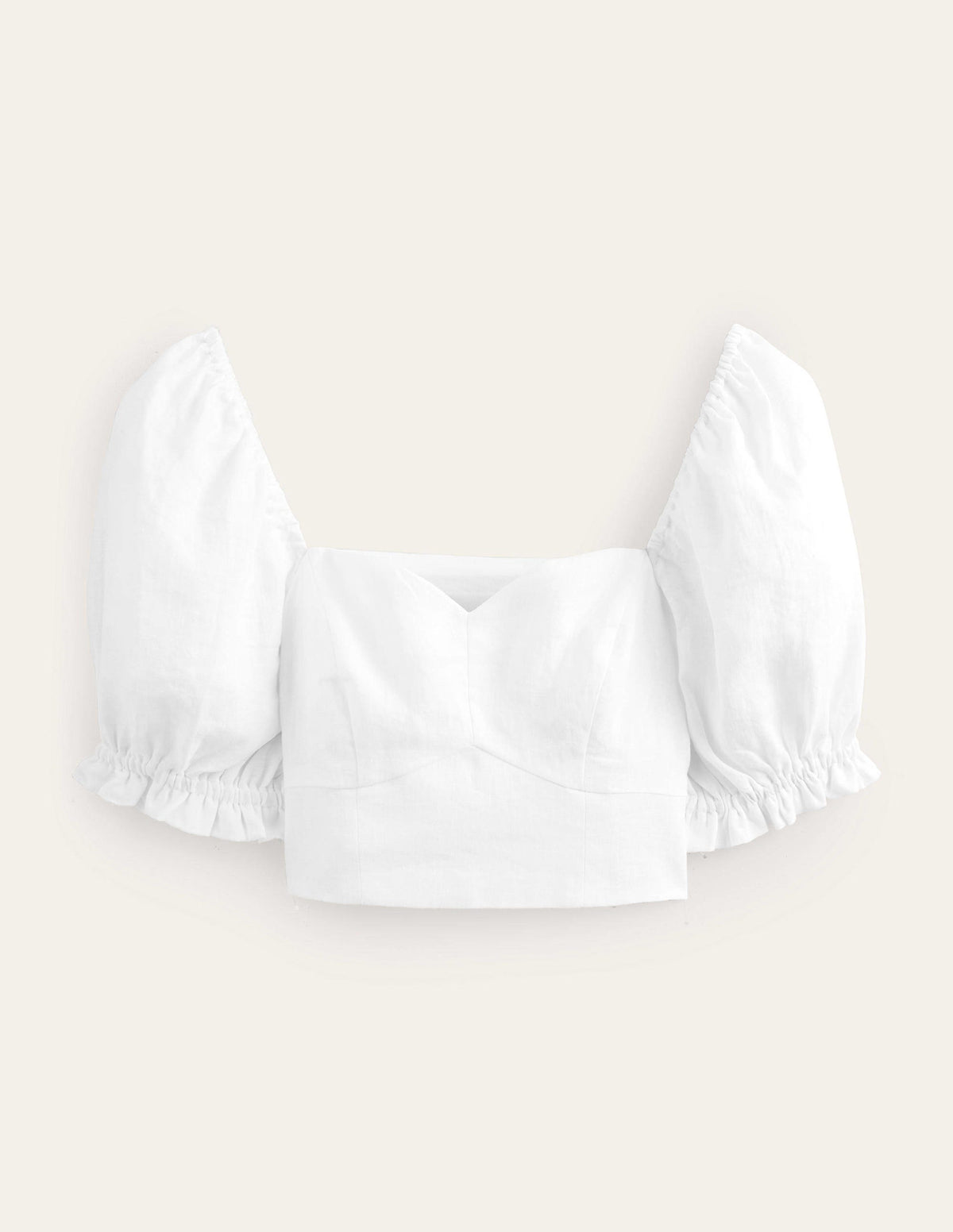 Sweetheart Linen Cropped Top-White-5