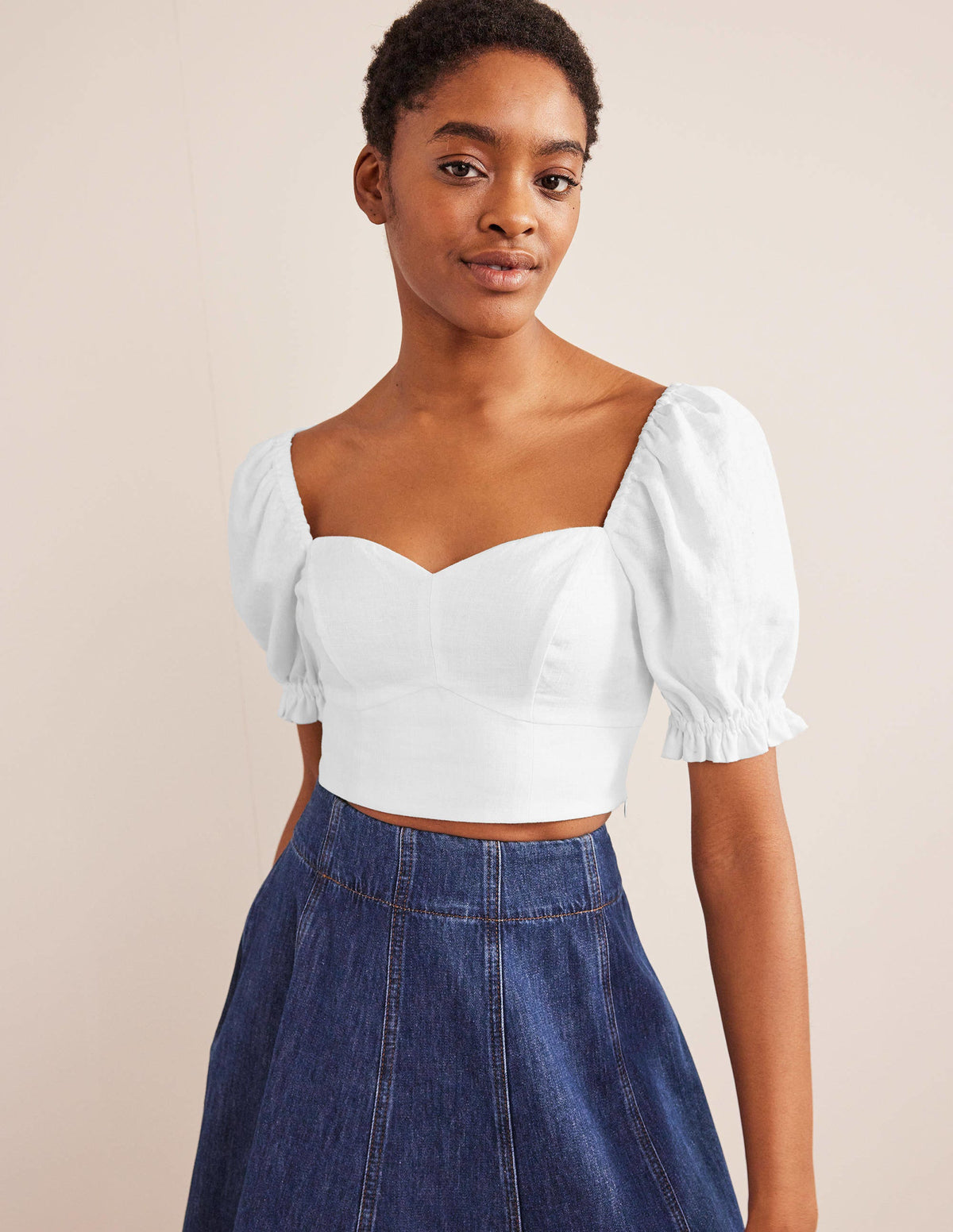 Sweetheart Linen Cropped Top-White - Image 1