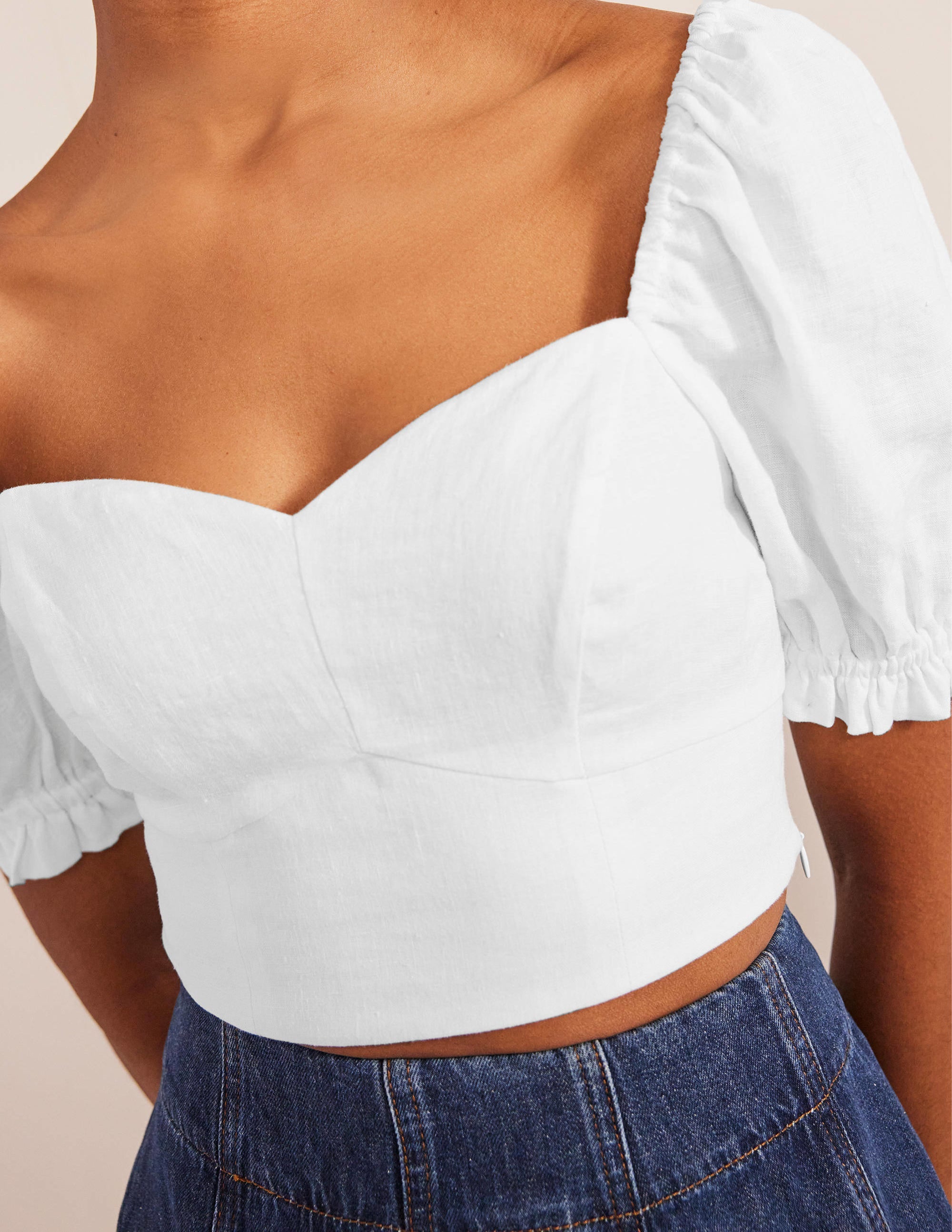 Sweetheart Linen Cropped Top-White - Image 2