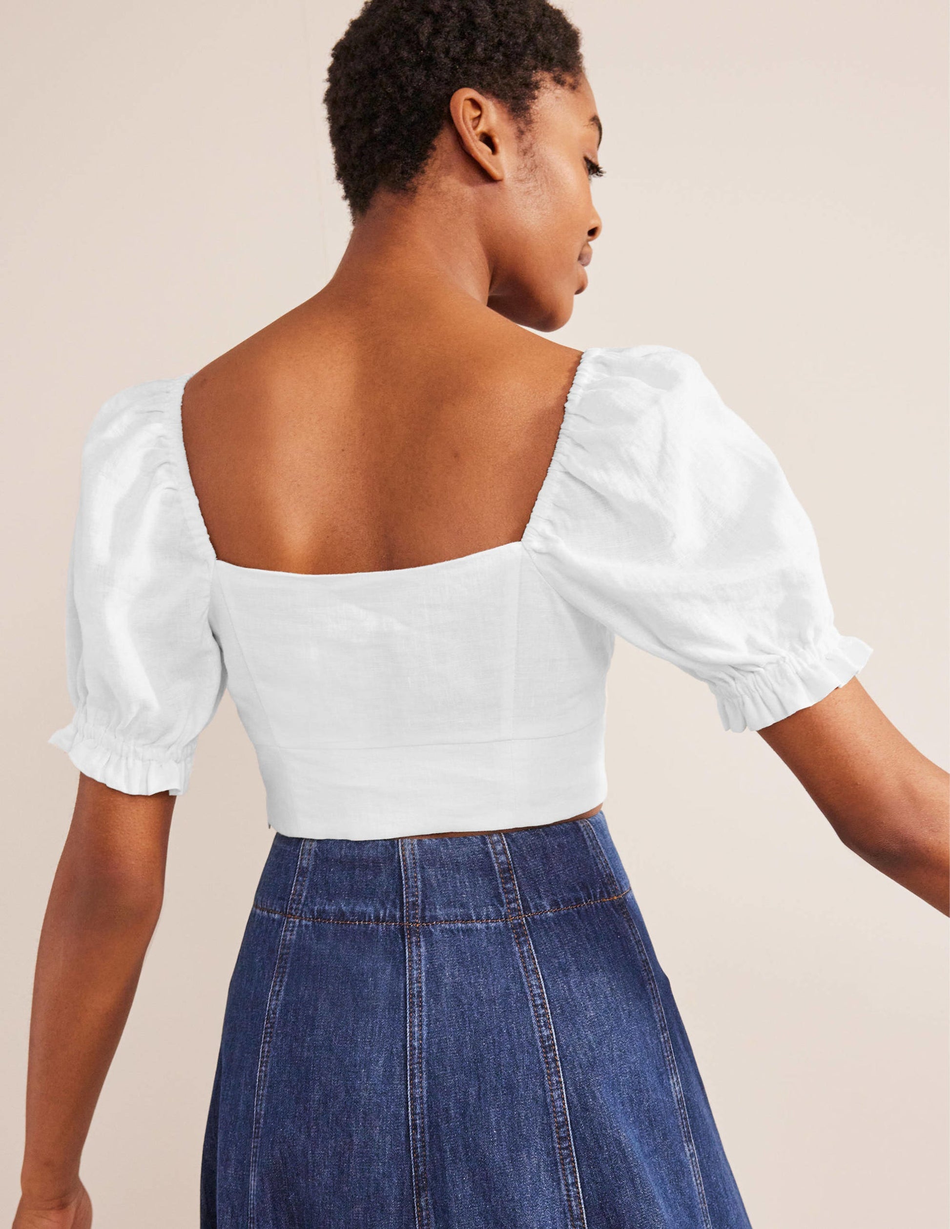 Sweetheart Linen Cropped Top-White-3