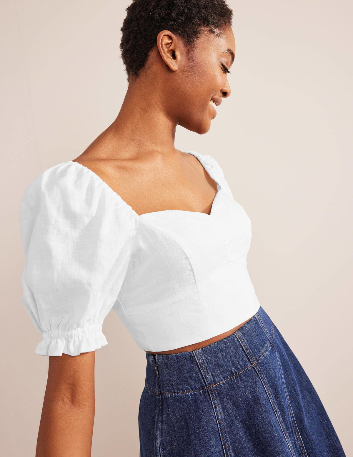 Sweetheart Linen Cropped Top-White-4