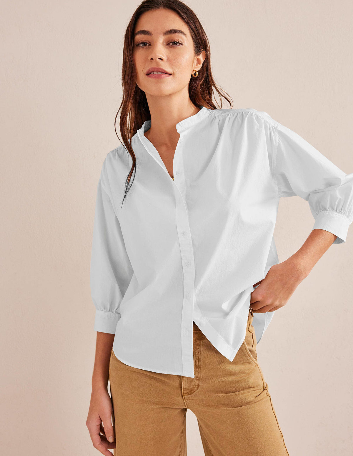 Relaxed Poplin Shirt-White-1