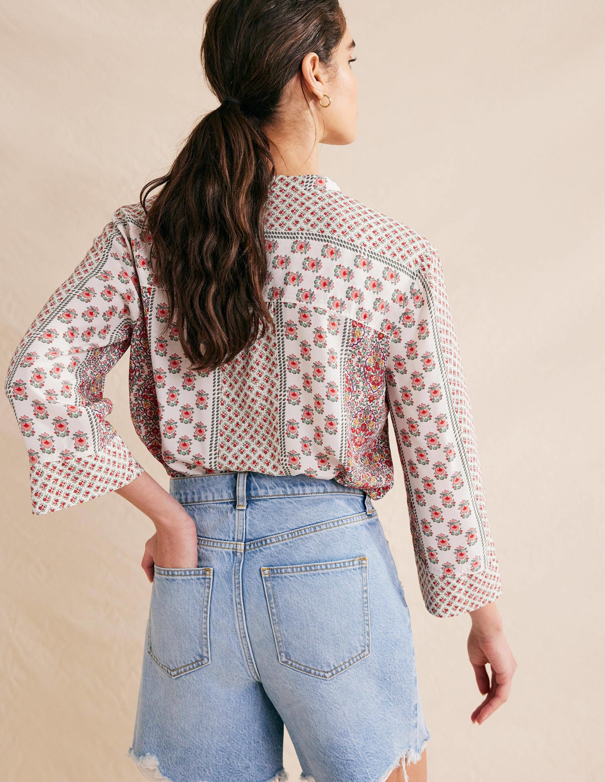 Wide Sleeve Relaxed Blouse-Rose Pink, Dainty Floret - Image 3