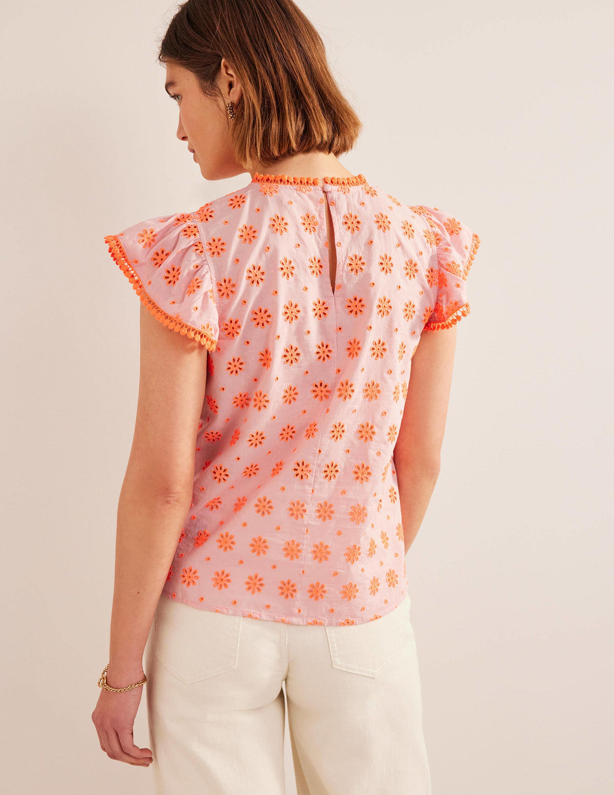 Embroidered Pom Trim Top-Watermelon Punch - Image 3