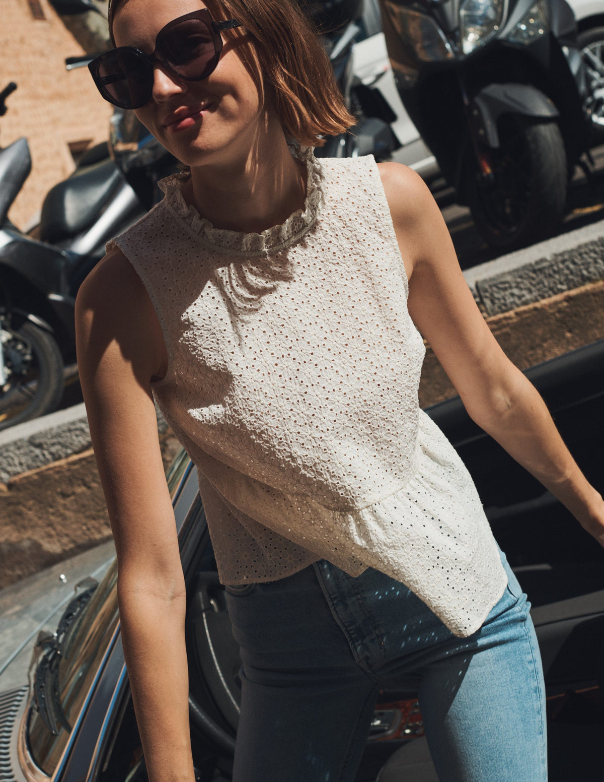Broderie Peplum Top-Ivory - Image 6