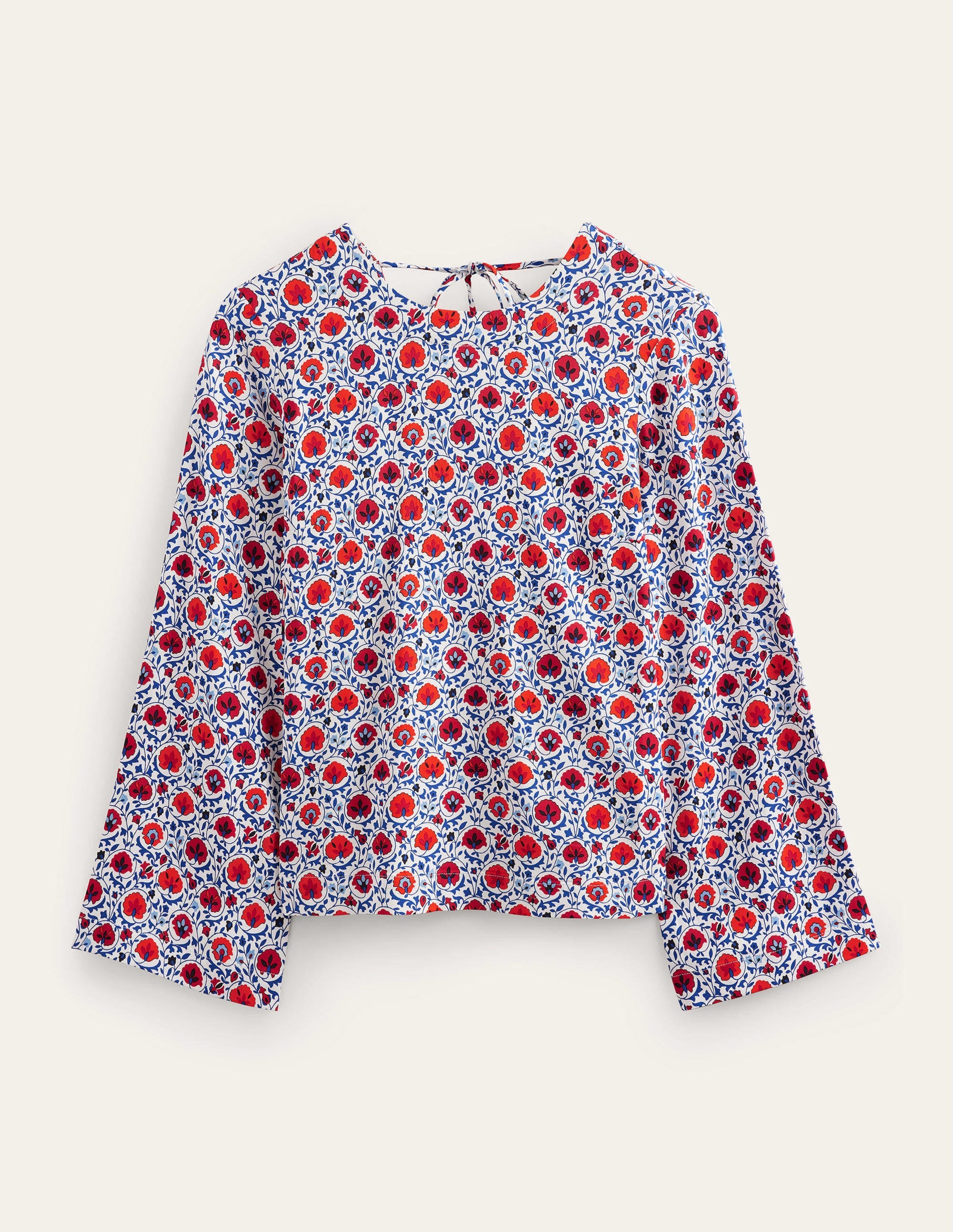 Flared Long Sleeve Top-Blue Wave, Enchanting Bloom - Image 5
