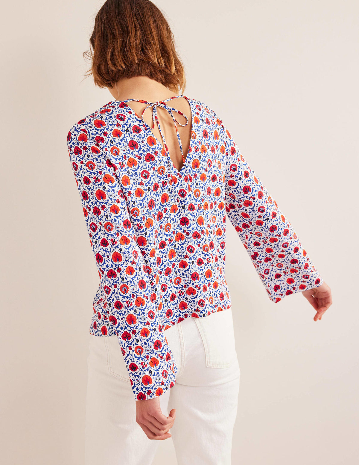 Flared Long Sleeve Top-Blue Wave, Enchanting Bloom-3