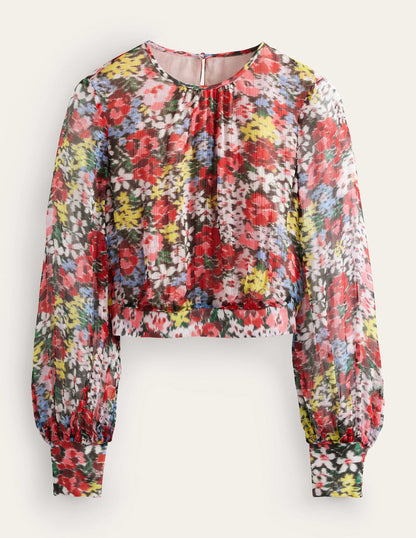 Blouson Sleeve Occasion Top-Multi, Moire Bloom-5
