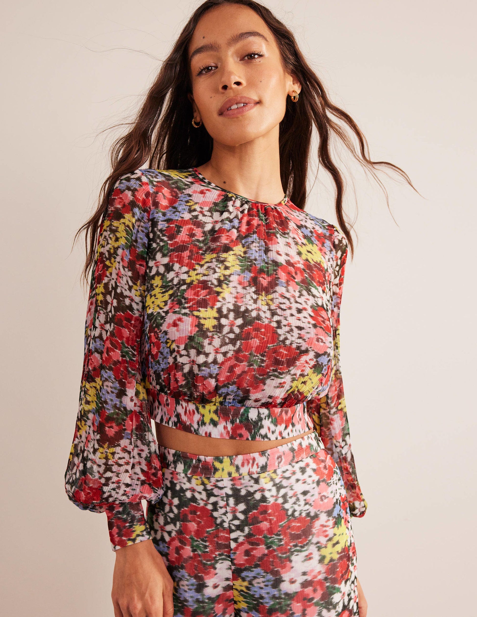 Blouson Sleeve Occasion Top-Multi, Moire Bloom-1