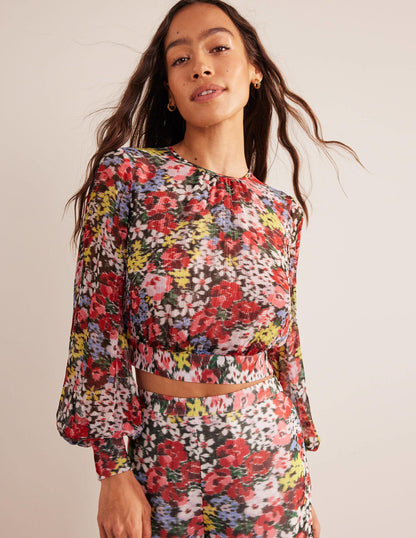 Blouson Sleeve Occasion Top-Multi, Moire Bloom-1