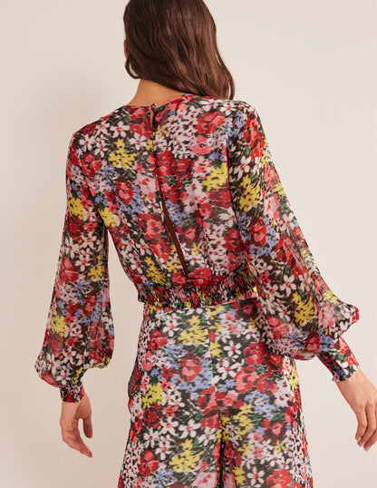 Blouson Sleeve Occasion Top-Multi, Moire Bloom-3