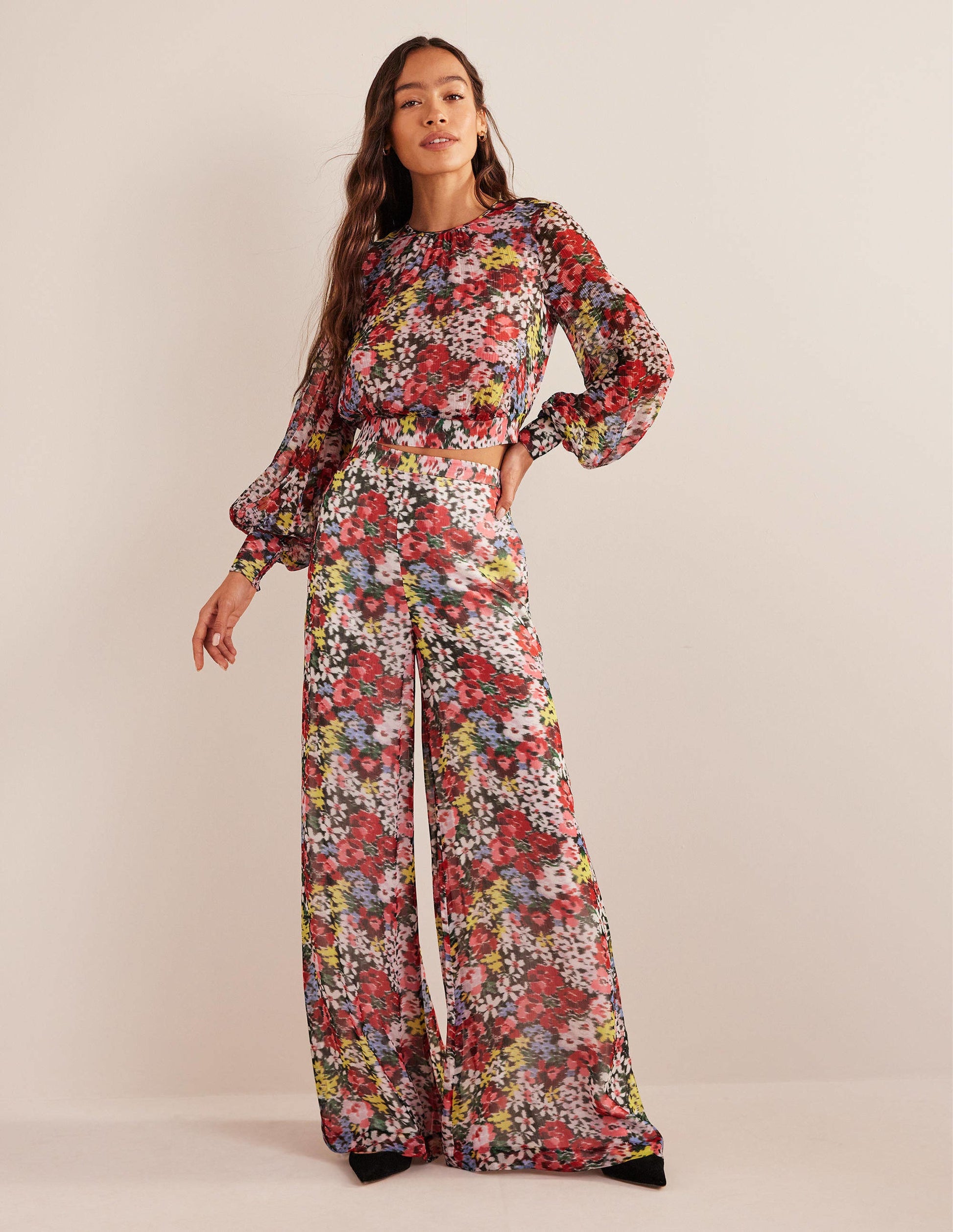 Blouson Sleeve Occasion Top-Multi, Moire Bloom-4