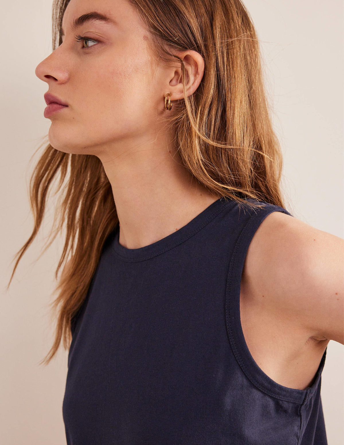 Pure Cotton Cropped Vest-Navy-2