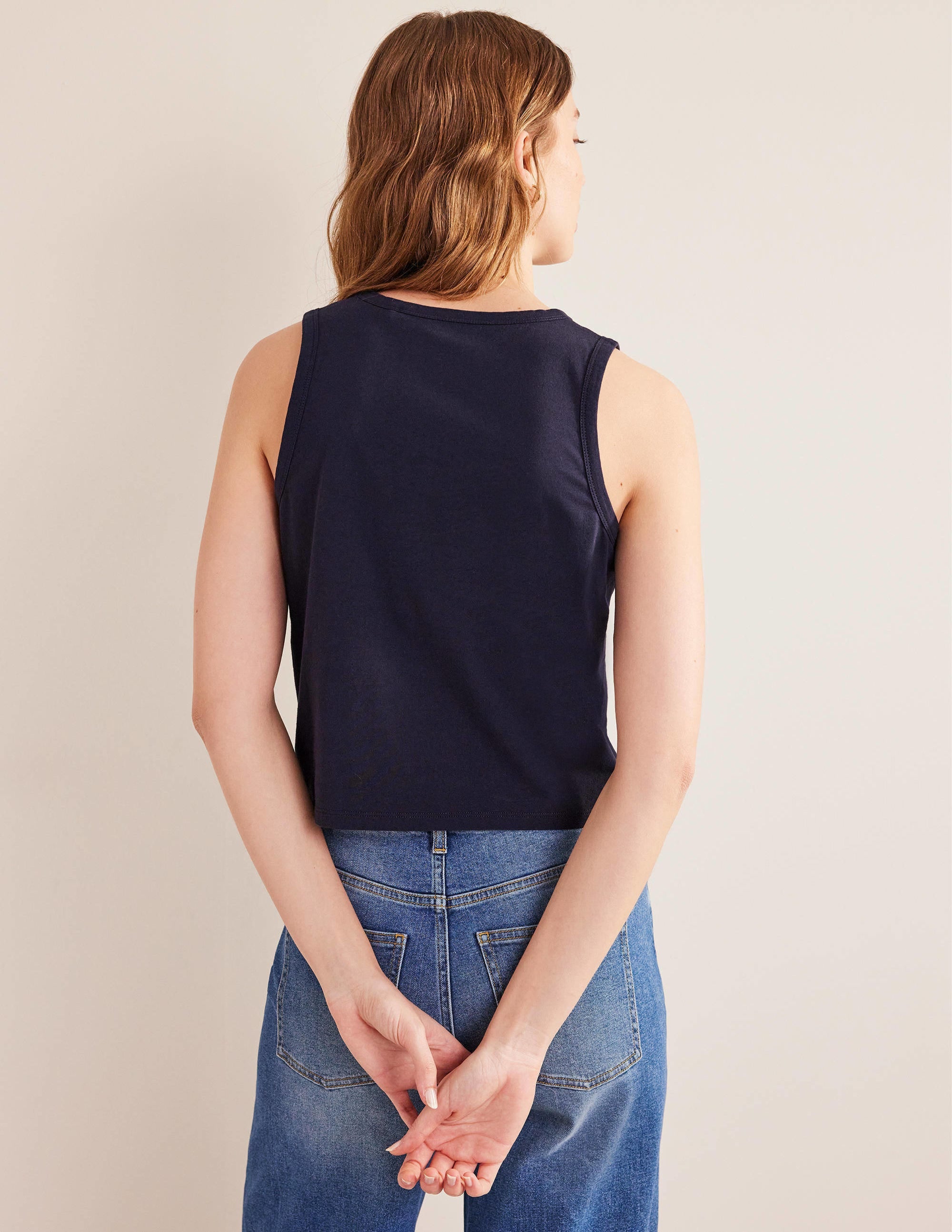 Pure Cotton Cropped Vest-Navy - Image 3