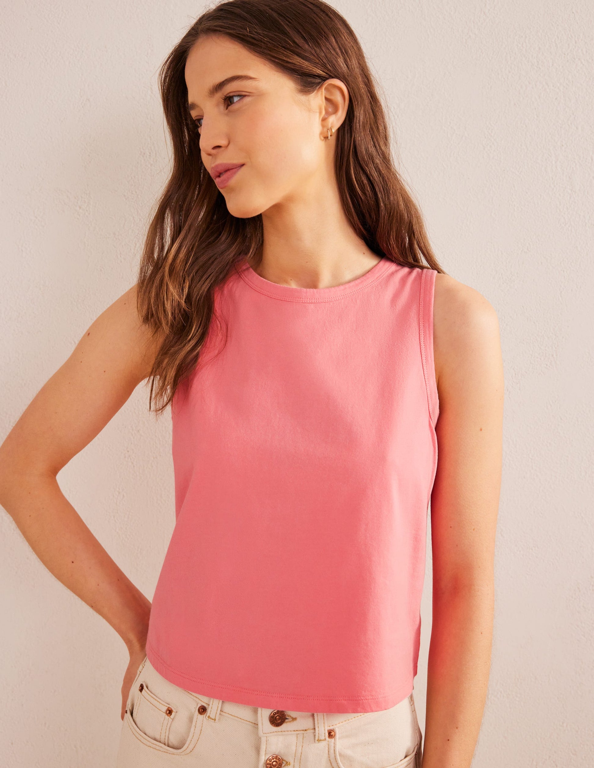 Pure Cotton Cropped Vest-Peach Sorbet-1
