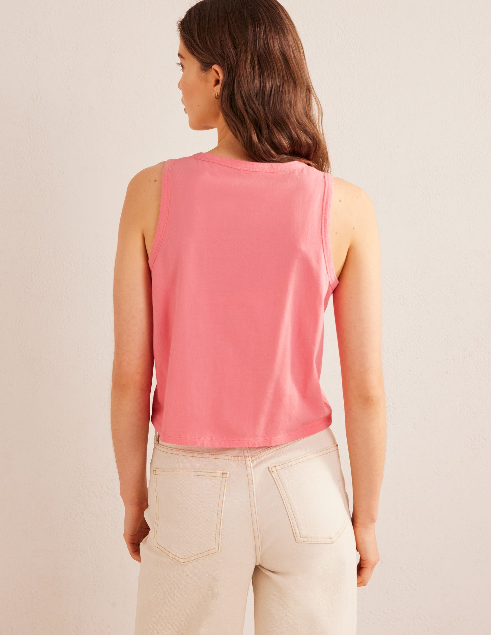 Pure Cotton Cropped Vest-Peach Sorbet-3